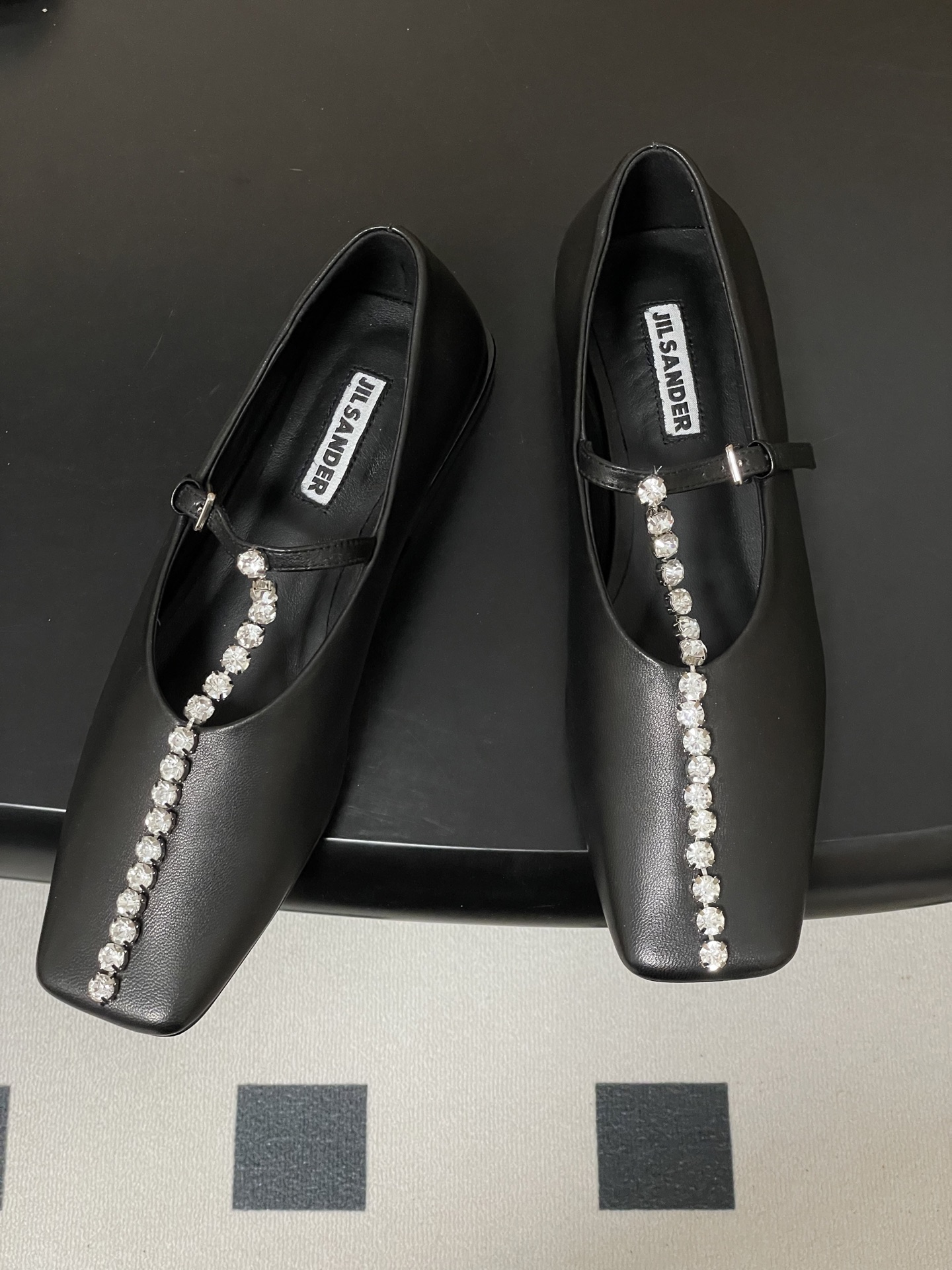 Unknown JIL SANDER 吉尔桑达 26Fw春夏新款 方头水晶钻链条T字玛丽珍鞋极简风一字扣带平底芭蕾舞单鞋