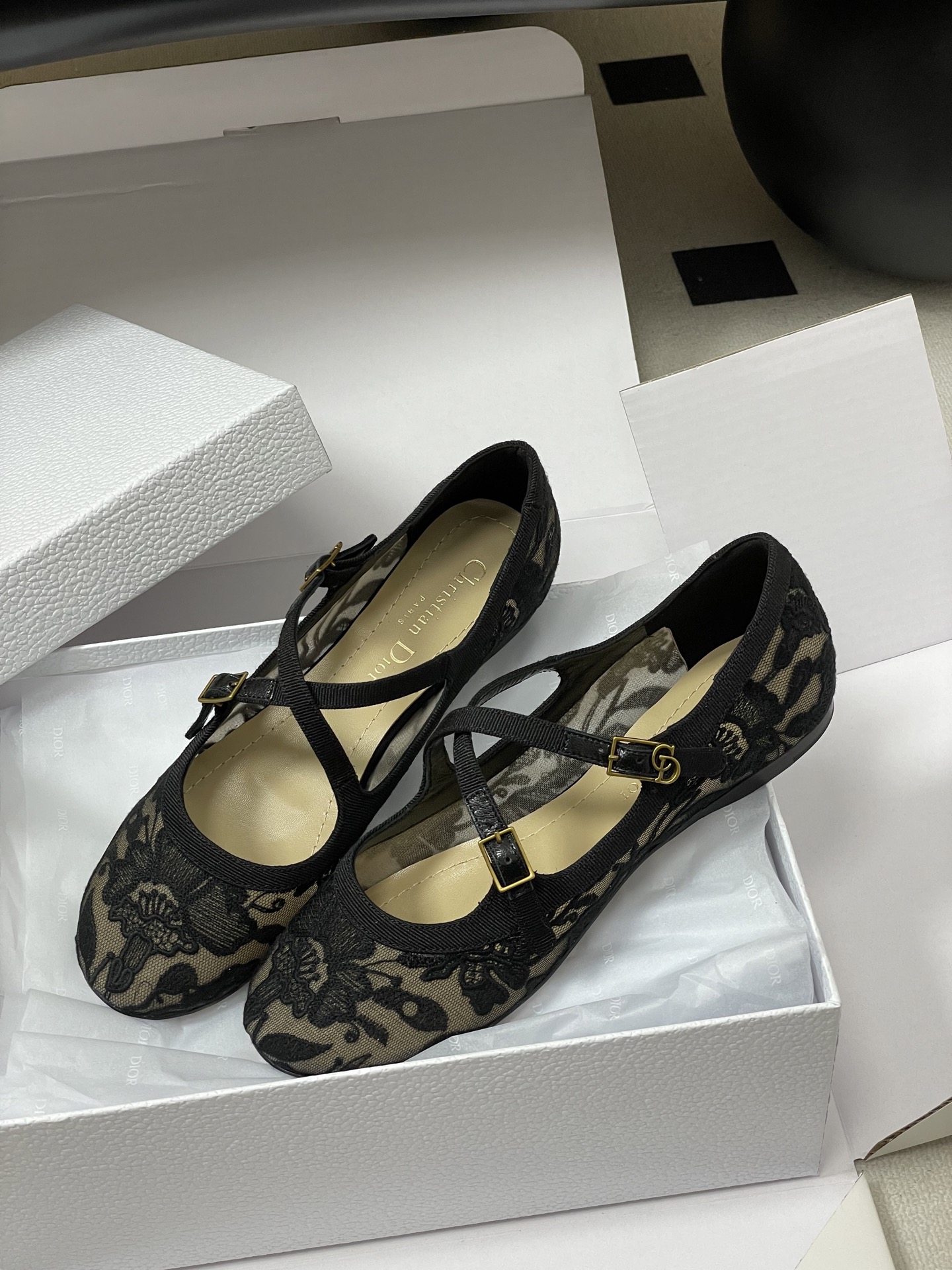 Dior 26ss春夏新款Dior 迪奥VeryDior芭蕾鞋交叉带搭扣玛丽珍鞋亮片芭蕾舞鞋透明网纱电绣网面平底单鞋