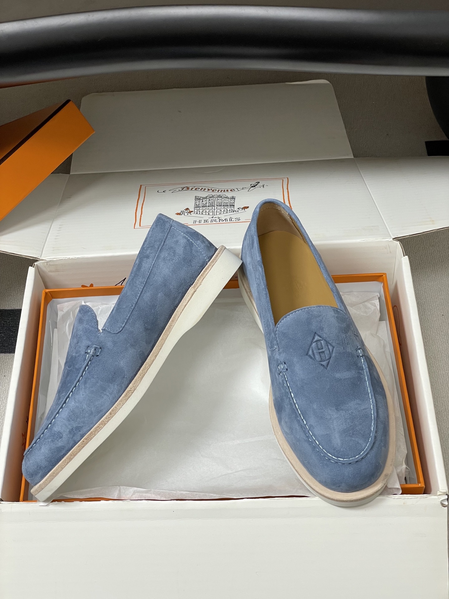 -莞产（配高档飞机盒✈️）Hermes 爱马仕🐎H家 26s春夏新款Low乐福鞋系列麂皮绒面圆头乐福鞋复