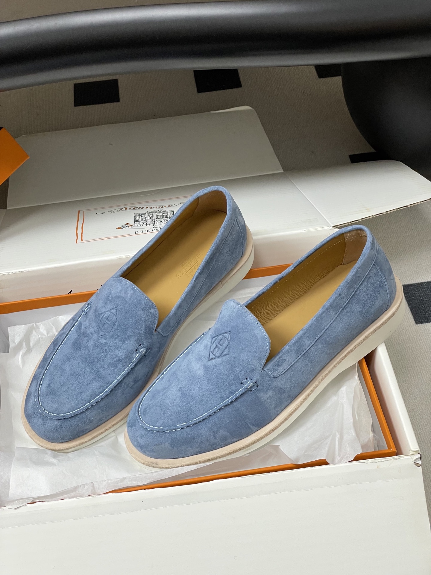 -莞产（配高档飞机盒✈️）Hermes 爱马仕🐎H家 26s春夏新款Low乐福鞋系列麂皮绒面圆头乐福鞋复