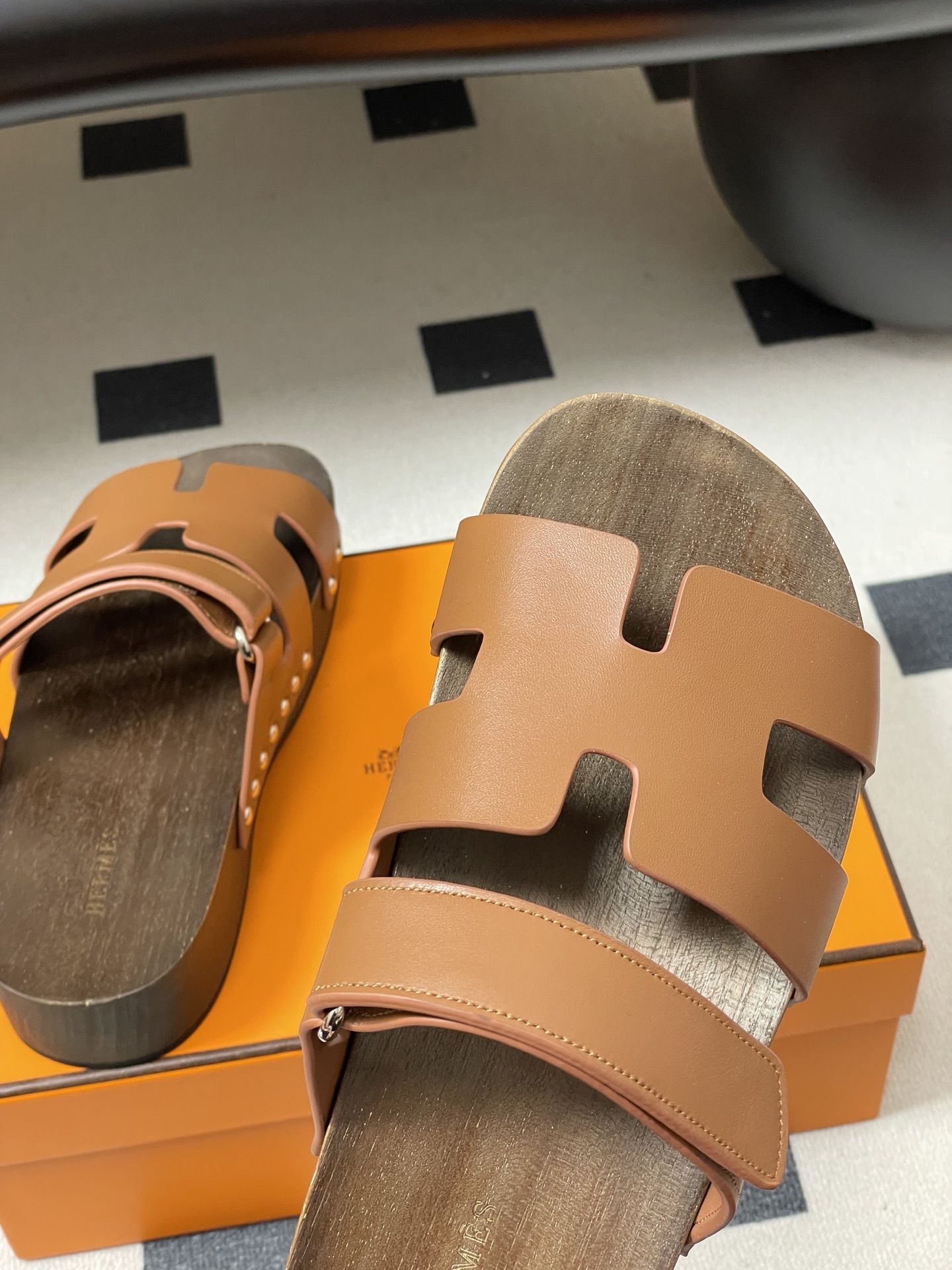 -Hermes 爱马仕🐎 H家 CheryP 实木底二舅拖鞋H 鞋面魔术贴厚底二舅凉拖鞋休闲懒人鞋各色真