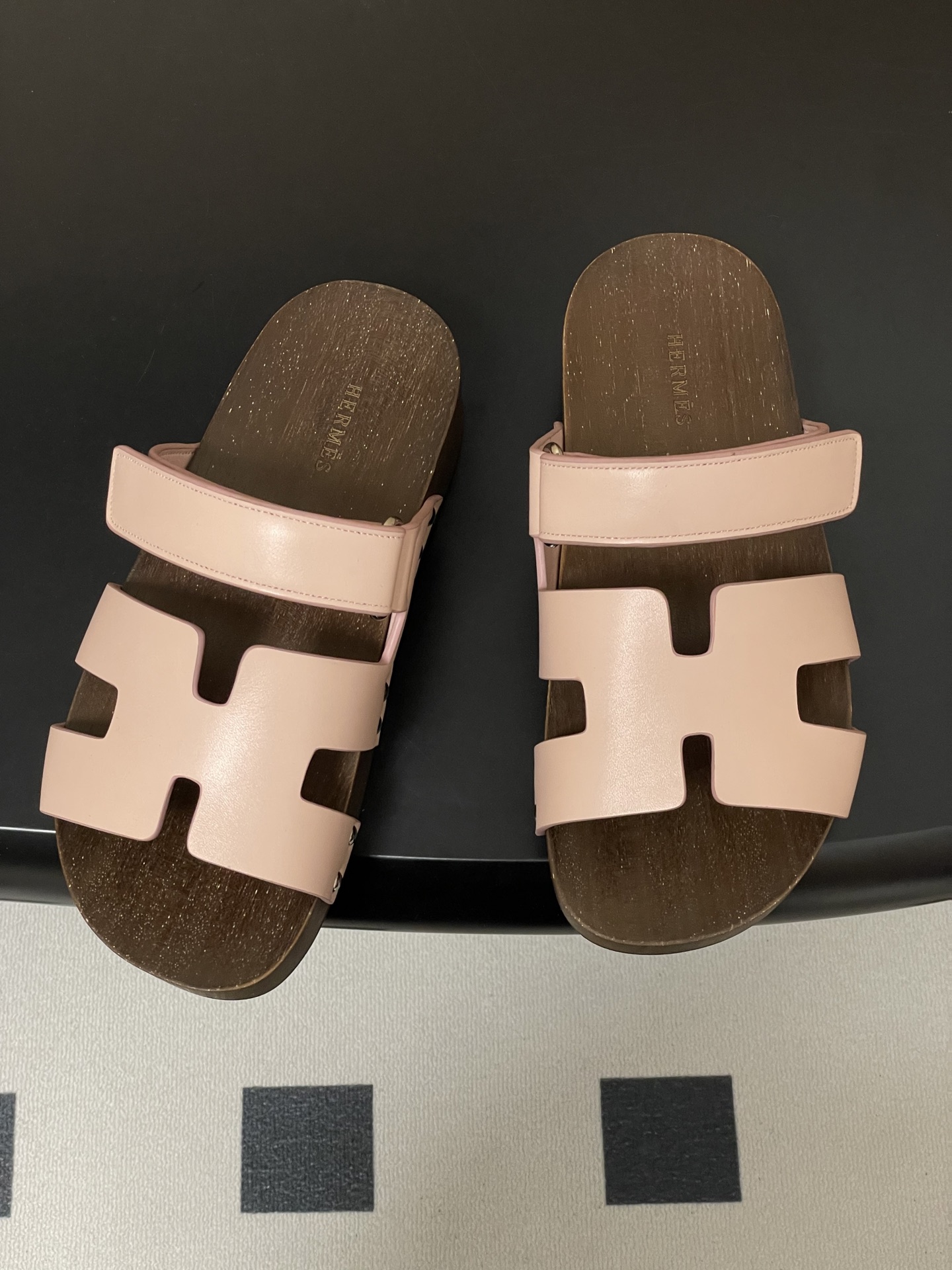 -Hermes 爱马仕🐎 H家 CheryP 实木底二舅拖鞋H 鞋面魔术贴厚底二舅凉拖鞋休闲懒人鞋各色真