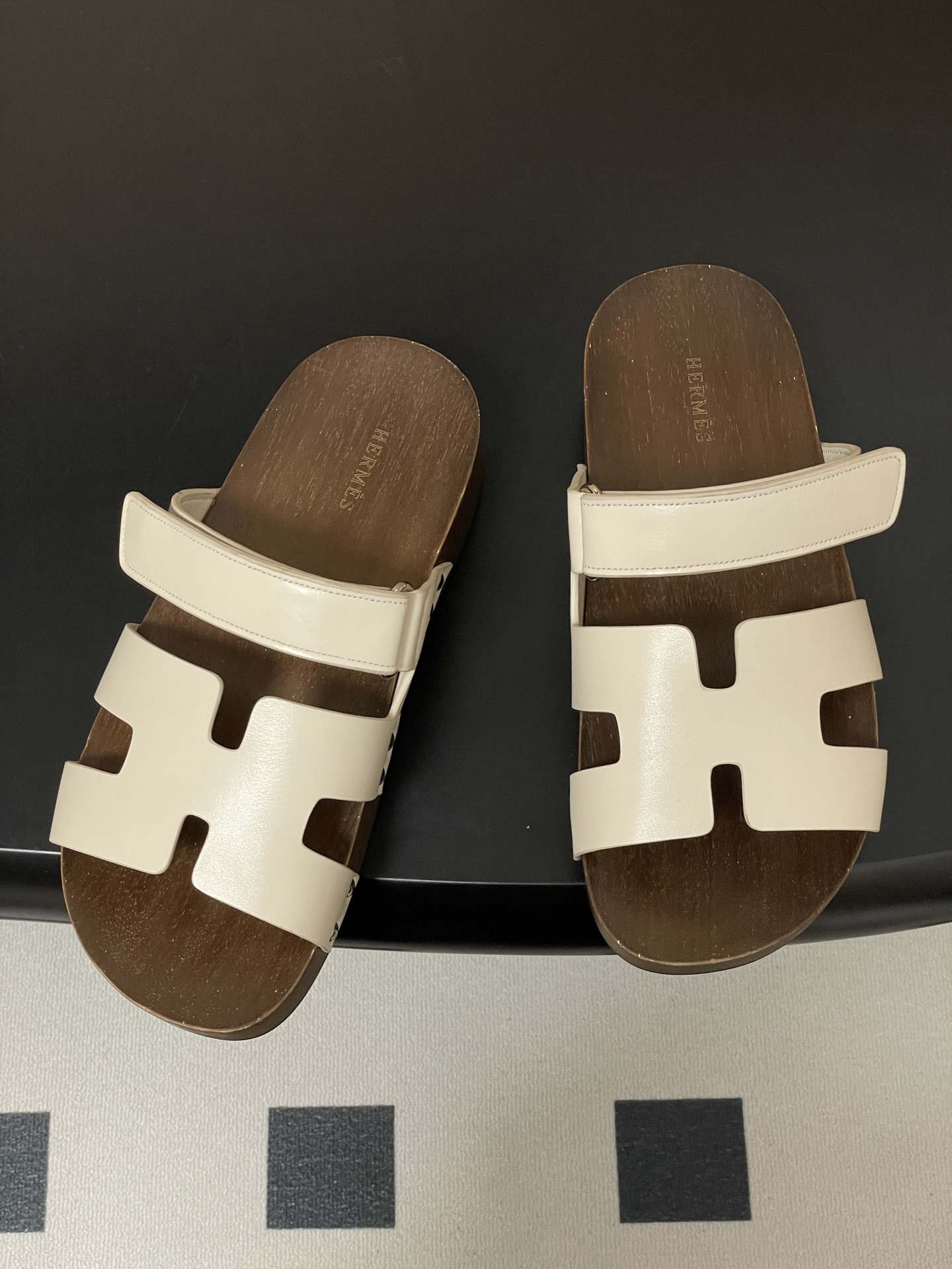 -Hermes 爱马仕🐎 H家 CheryP 实木底二舅拖鞋H 鞋面魔术贴厚底二舅凉拖鞋休闲懒人鞋各色真