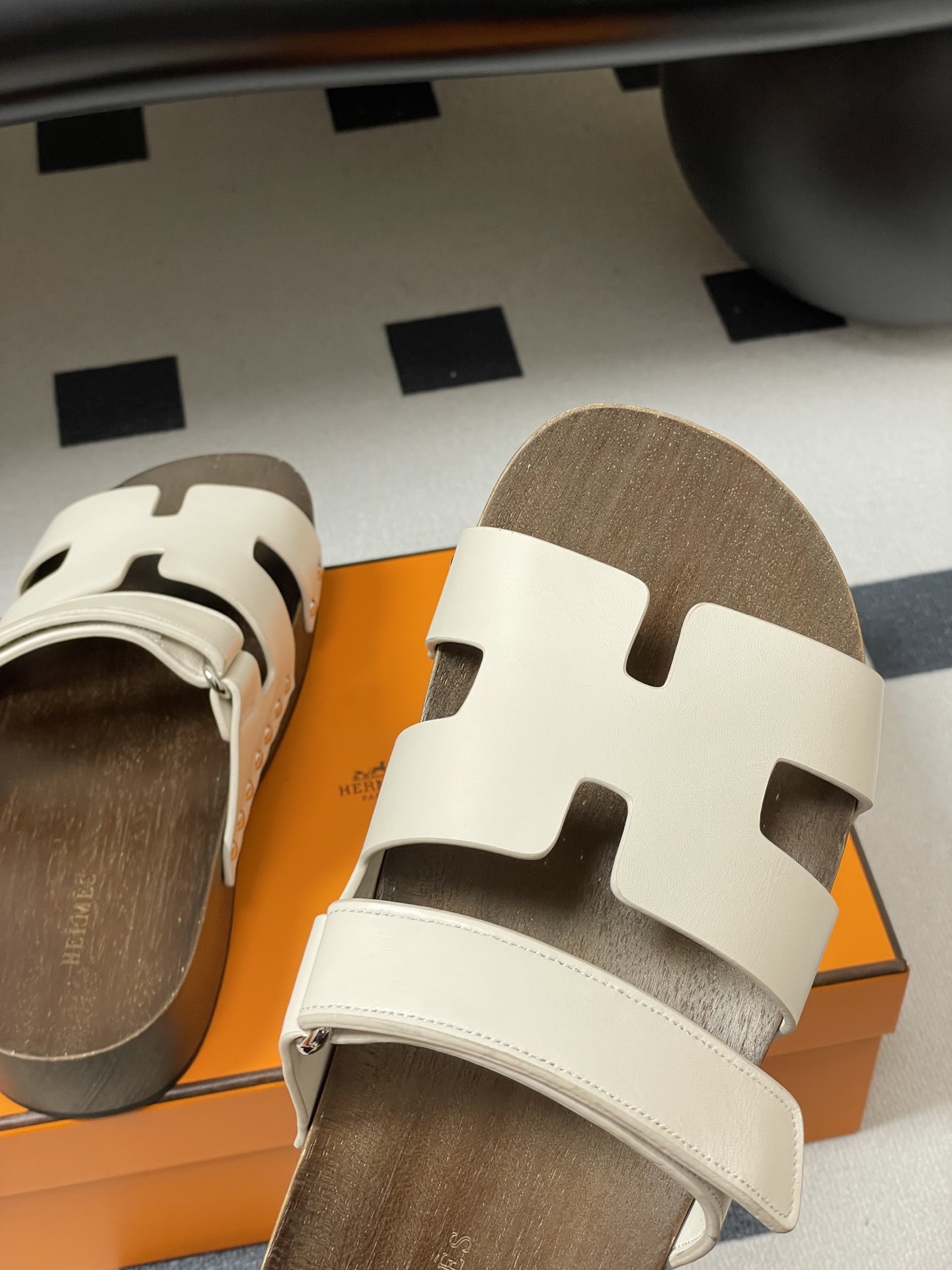 -Hermes 爱马仕🐎 H家 CheryP 实木底二舅拖鞋H 鞋面魔术贴厚底二舅凉拖鞋休闲懒人鞋各色真