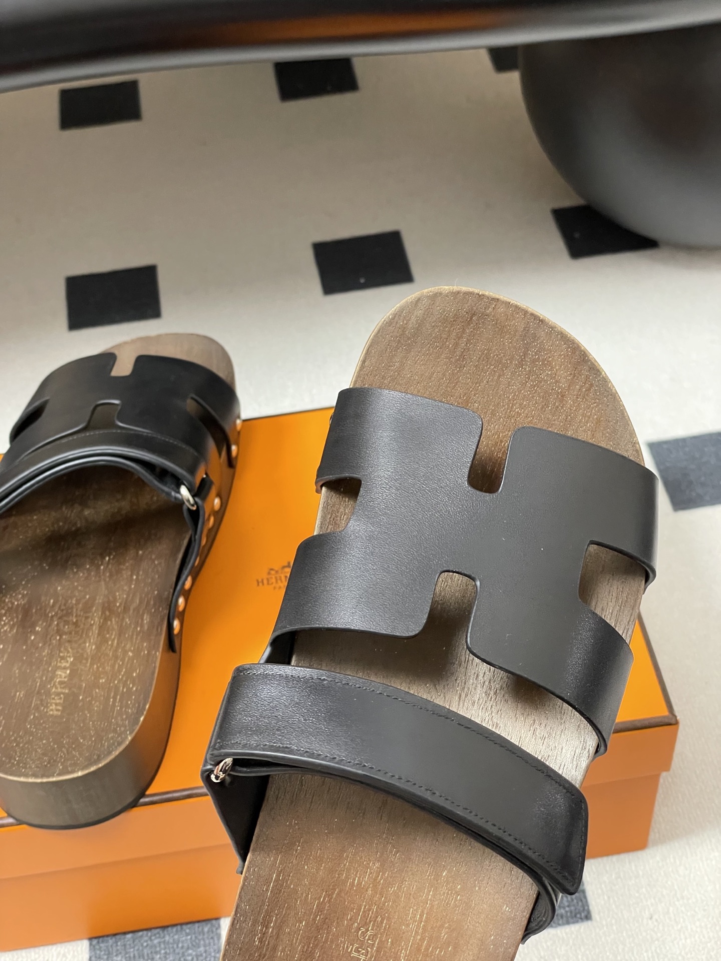 -Hermes 爱马仕🐎 H家 CheryP 实木底二舅拖鞋H 鞋面魔术贴厚底二舅凉拖鞋休闲懒人鞋各色真