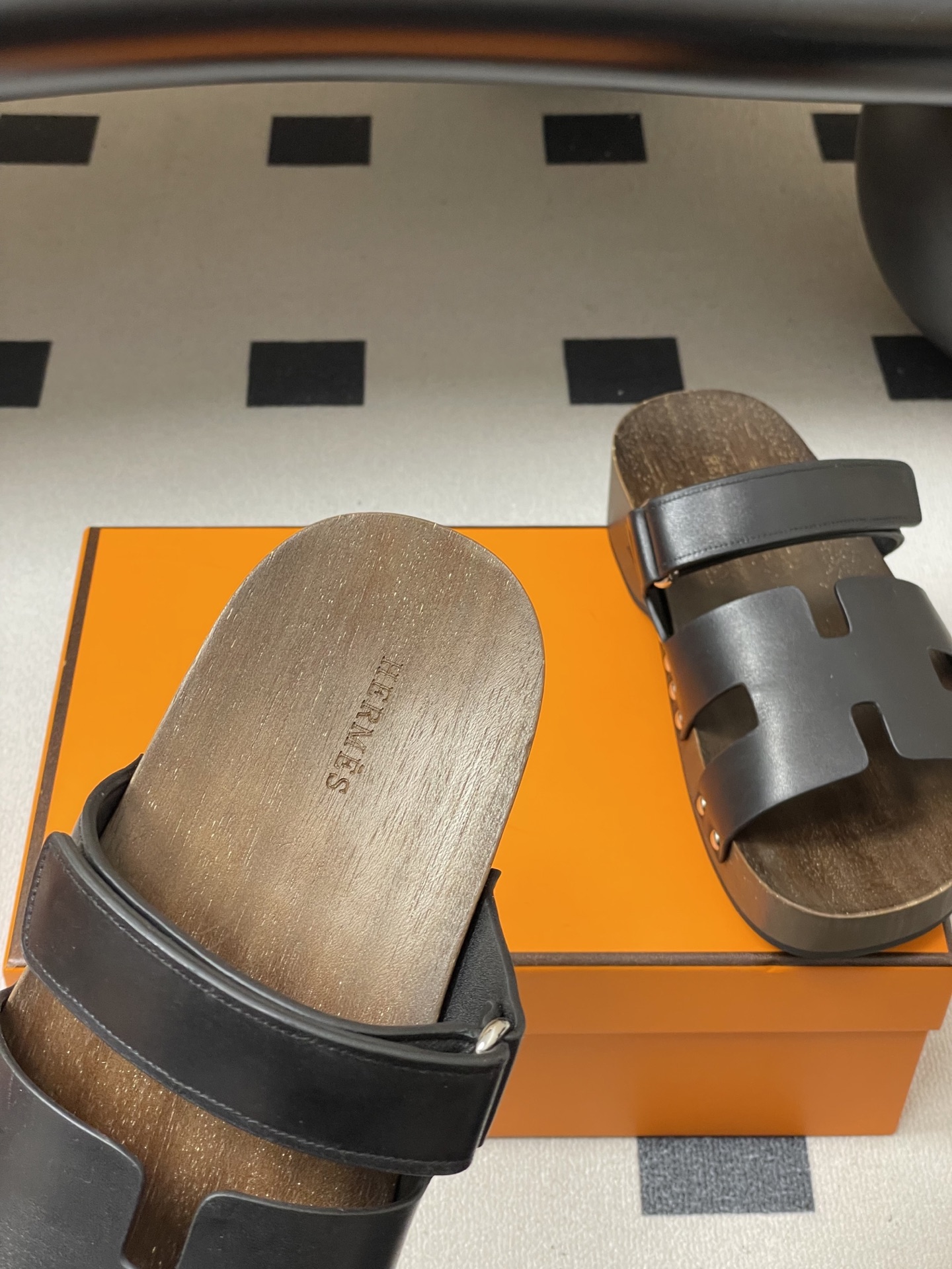 -Hermes 爱马仕🐎 H家 CheryP 实木底二舅拖鞋H 鞋面魔术贴厚底二舅凉拖鞋休闲懒人鞋各色真