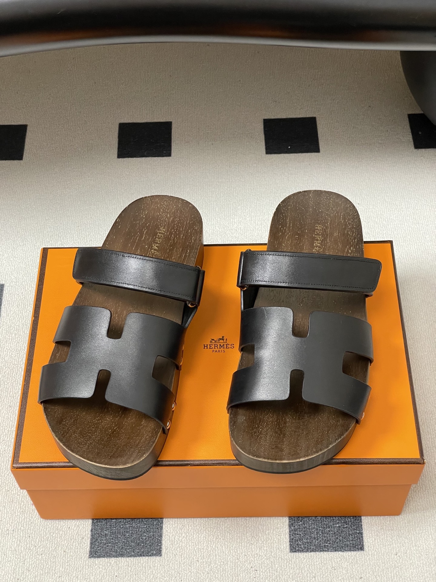 -Hermes 爱马仕🐎 H家 CheryP 实木底二舅拖鞋H 鞋面魔术贴厚底二舅凉拖鞋休闲懒人鞋各色真