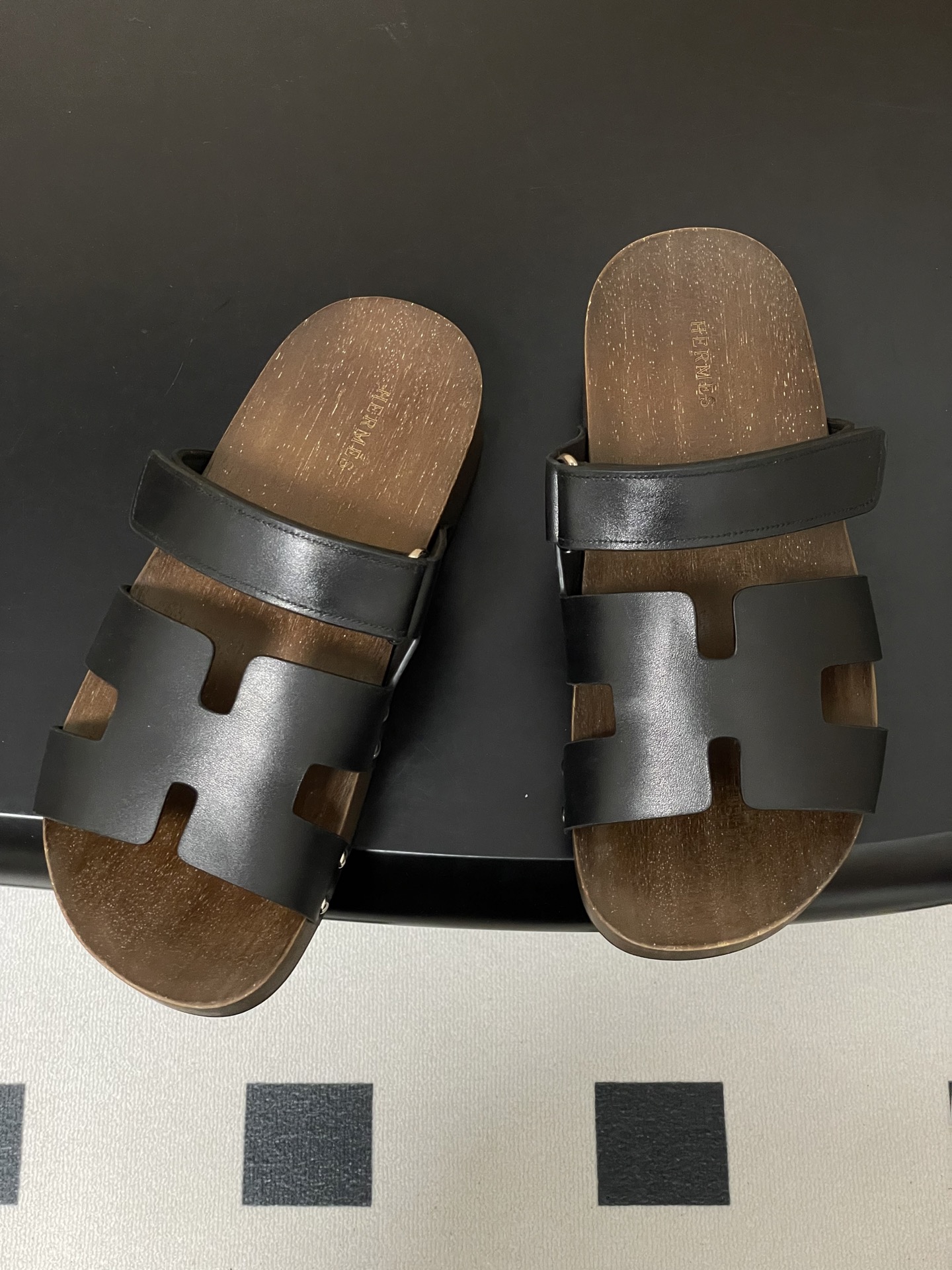 -Hermes 爱马仕🐎 H家 CheryP 实木底二舅拖鞋H 鞋面魔术贴厚底二舅凉拖鞋休闲懒人鞋各色真