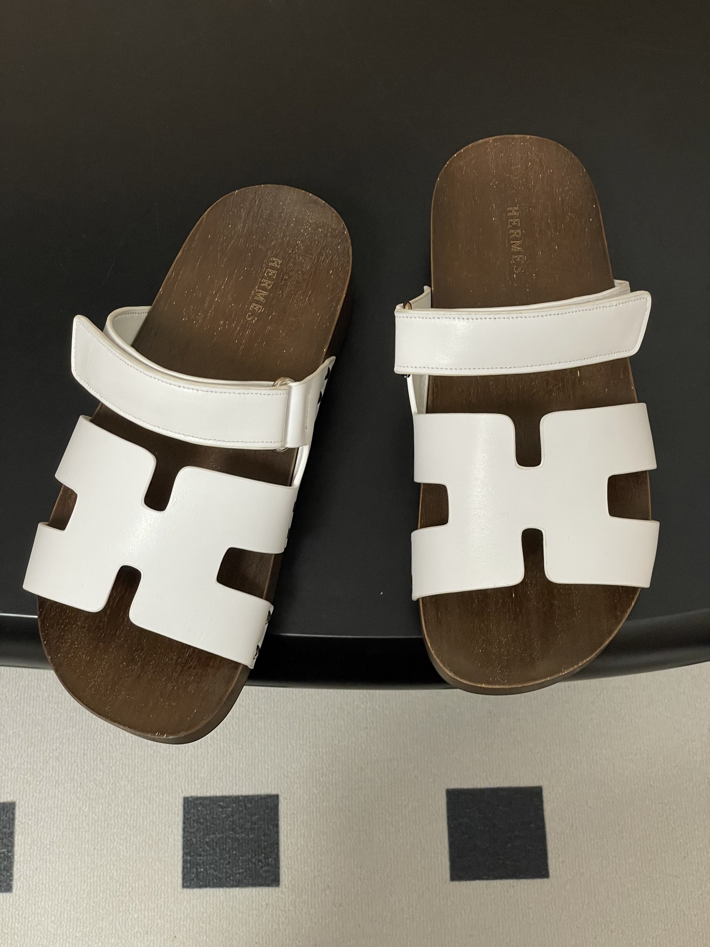 -Hermes 爱马仕🐎 H家 CheryP 实木底二舅拖鞋H 鞋面魔术贴厚底二舅凉拖鞋休闲懒人鞋各色真