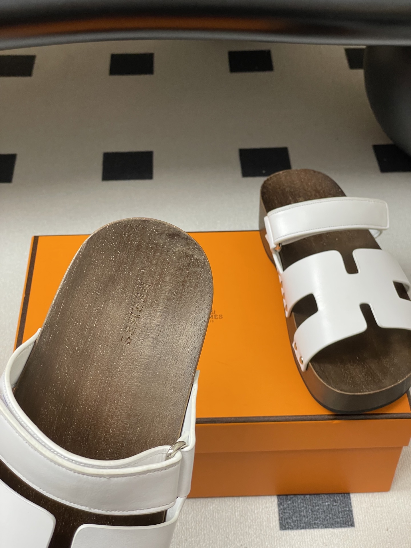 -Hermes 爱马仕🐎 H家 CheryP 实木底二舅拖鞋H 鞋面魔术贴厚底二舅凉拖鞋休闲懒人鞋各色真