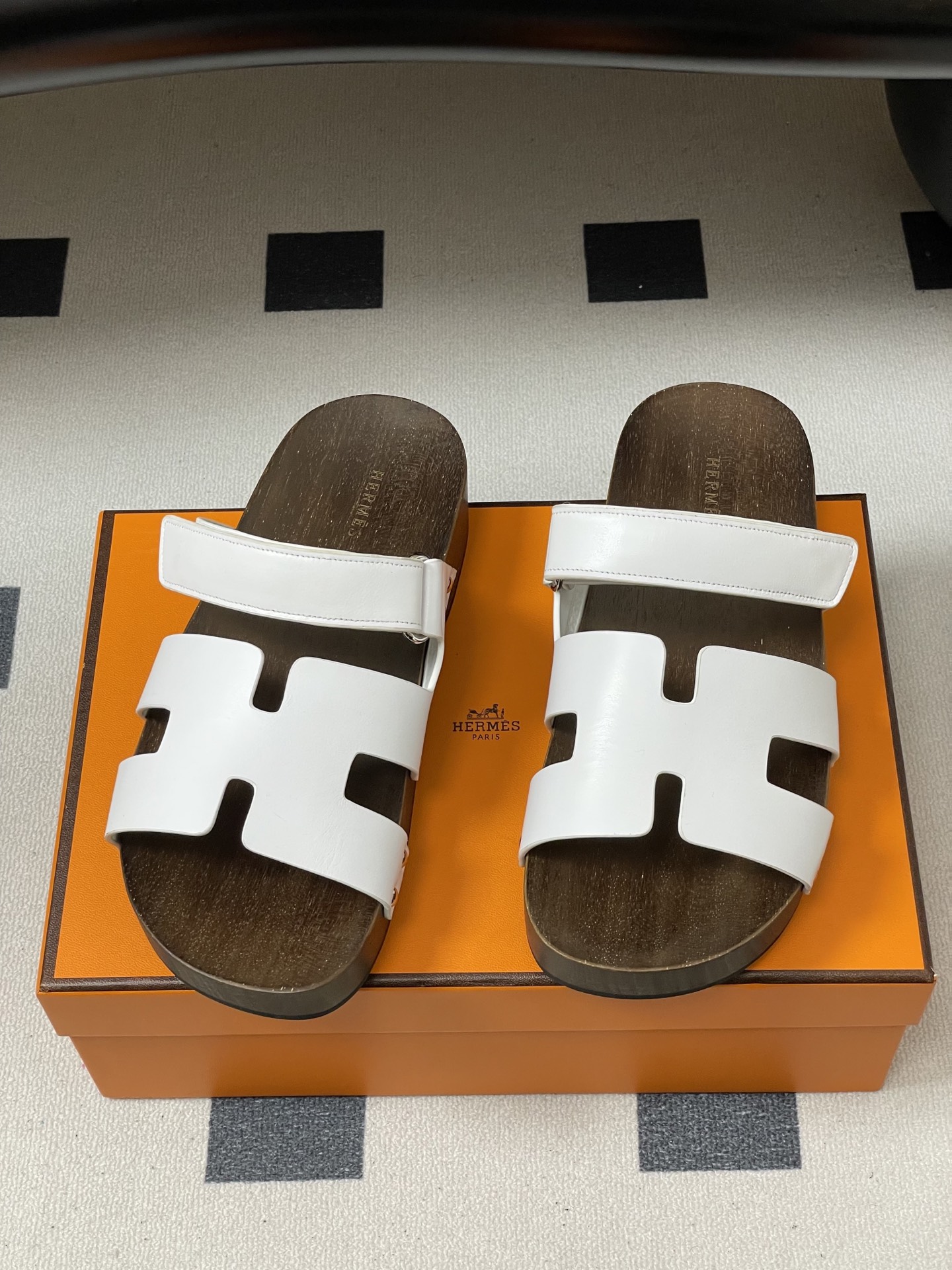 -Hermes 爱马仕🐎 H家 CheryP 实木底二舅拖鞋H 鞋面魔术贴厚底二舅凉拖鞋休闲懒人鞋各色真