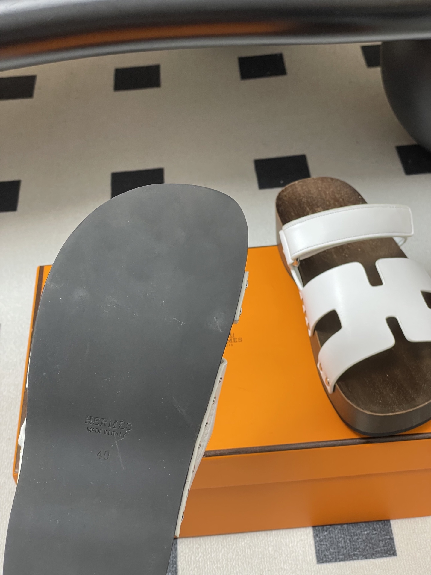 -Hermes 爱马仕🐎 H家 CheryP 实木底二舅拖鞋H 鞋面魔术贴厚底二舅凉拖鞋休闲懒人鞋各色真
