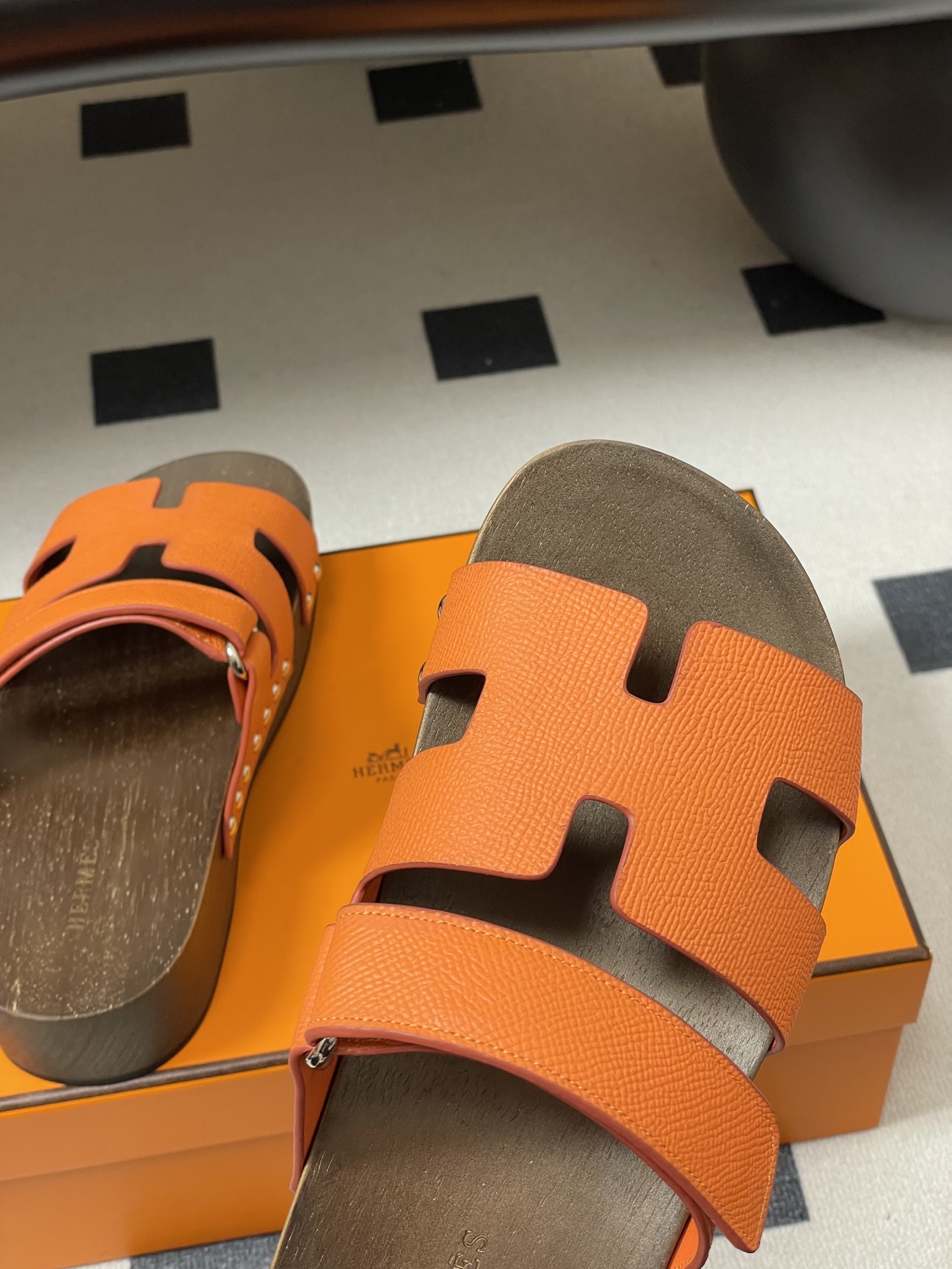 -Hermes 爱马仕🐎 H家 CheryP 实木底二舅拖鞋H 鞋面魔术贴厚底二舅凉拖鞋休闲懒人鞋各色真
