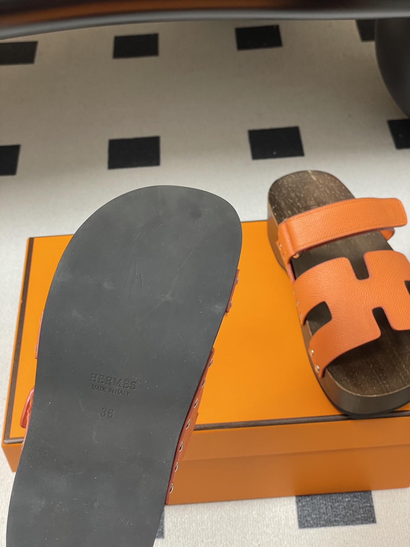 -Hermes 爱马仕🐎 H家 CheryP 实木底二舅拖鞋H 鞋面魔术贴厚底二舅凉拖鞋休闲懒人鞋各色真