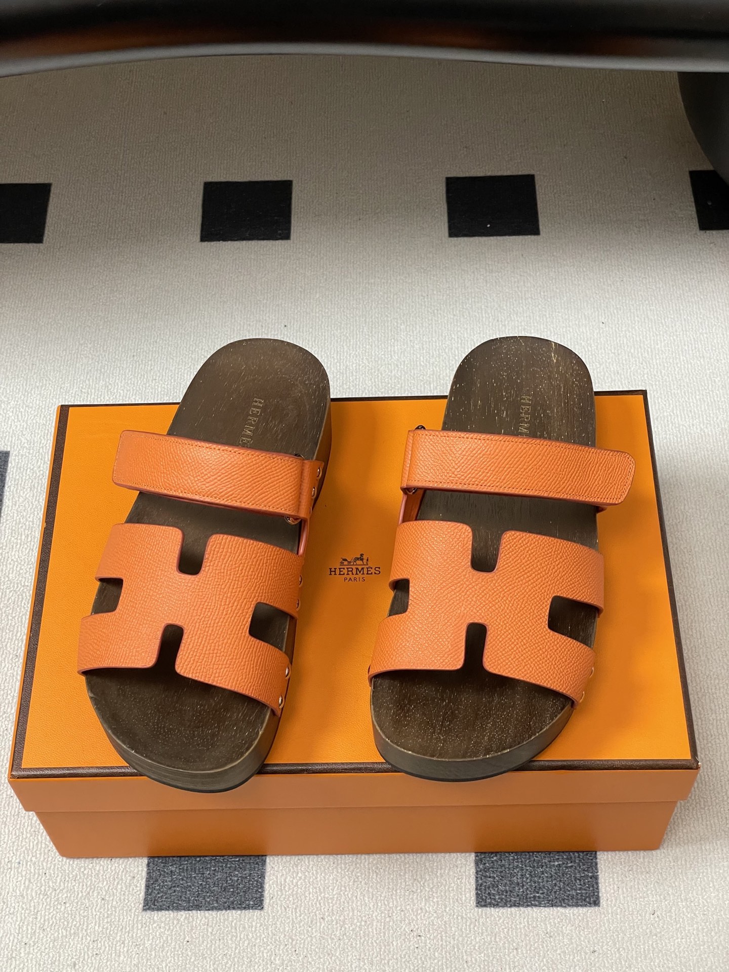 -Hermes 爱马仕🐎 H家 CheryP 实木底二舅拖鞋H 鞋面魔术贴厚底二舅凉拖鞋休闲懒人鞋各色真