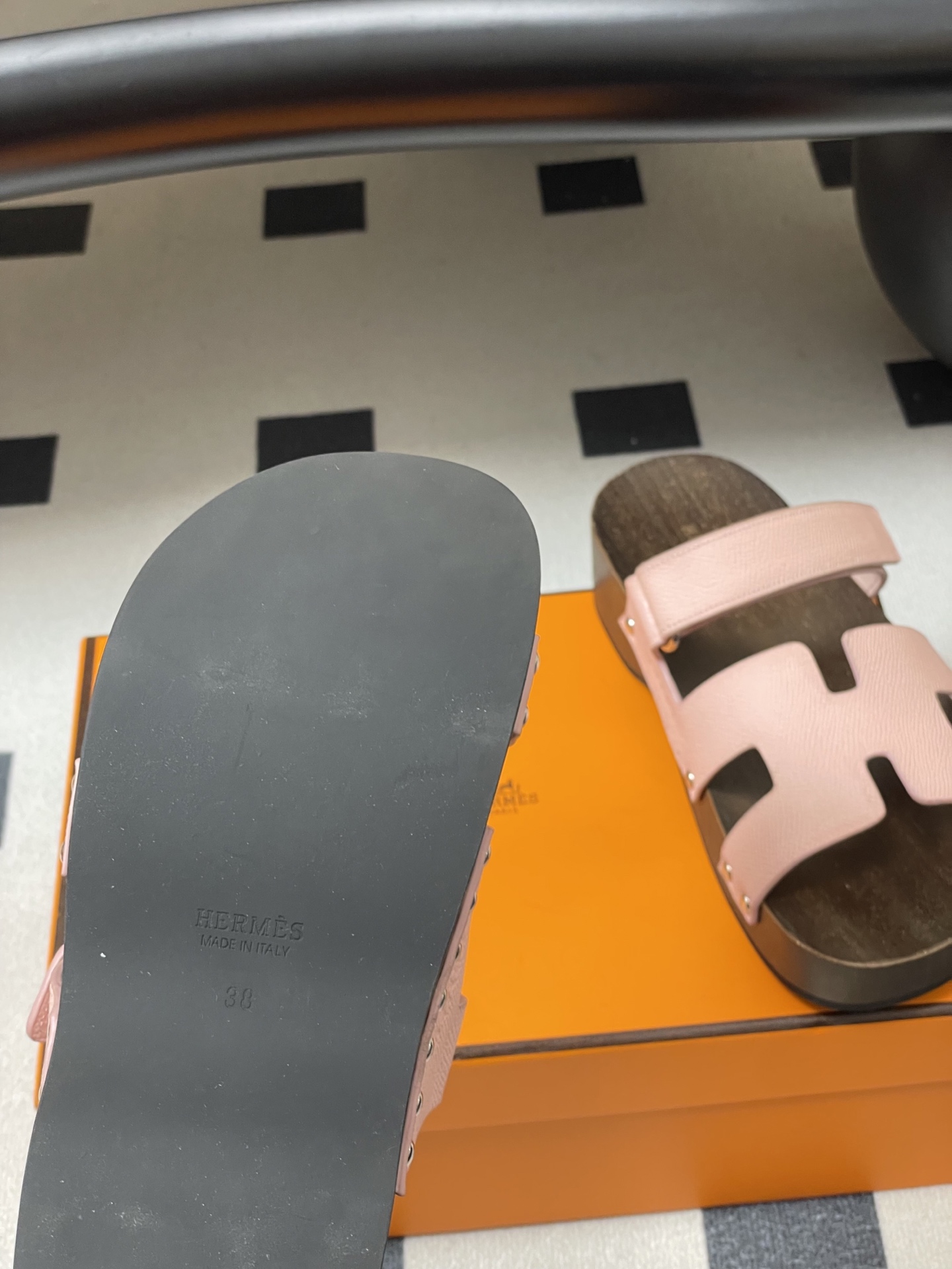 -Hermes 爱马仕🐎 H家 CheryP 实木底二舅拖鞋H 鞋面魔术贴厚底二舅凉拖鞋休闲懒人鞋各色真