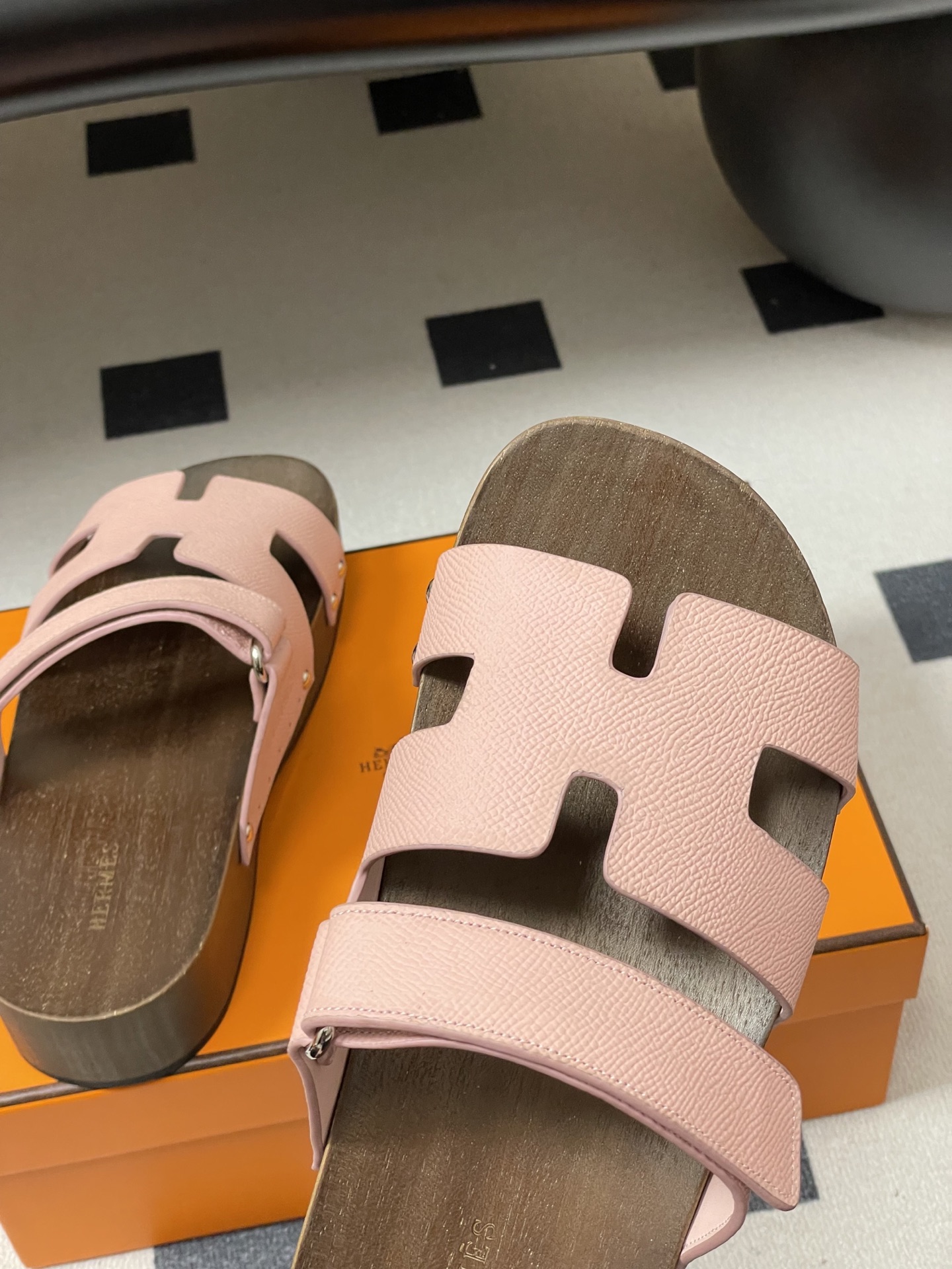 -Hermes 爱马仕🐎 H家 CheryP 实木底二舅拖鞋H 鞋面魔术贴厚底二舅凉拖鞋休闲懒人鞋各色真