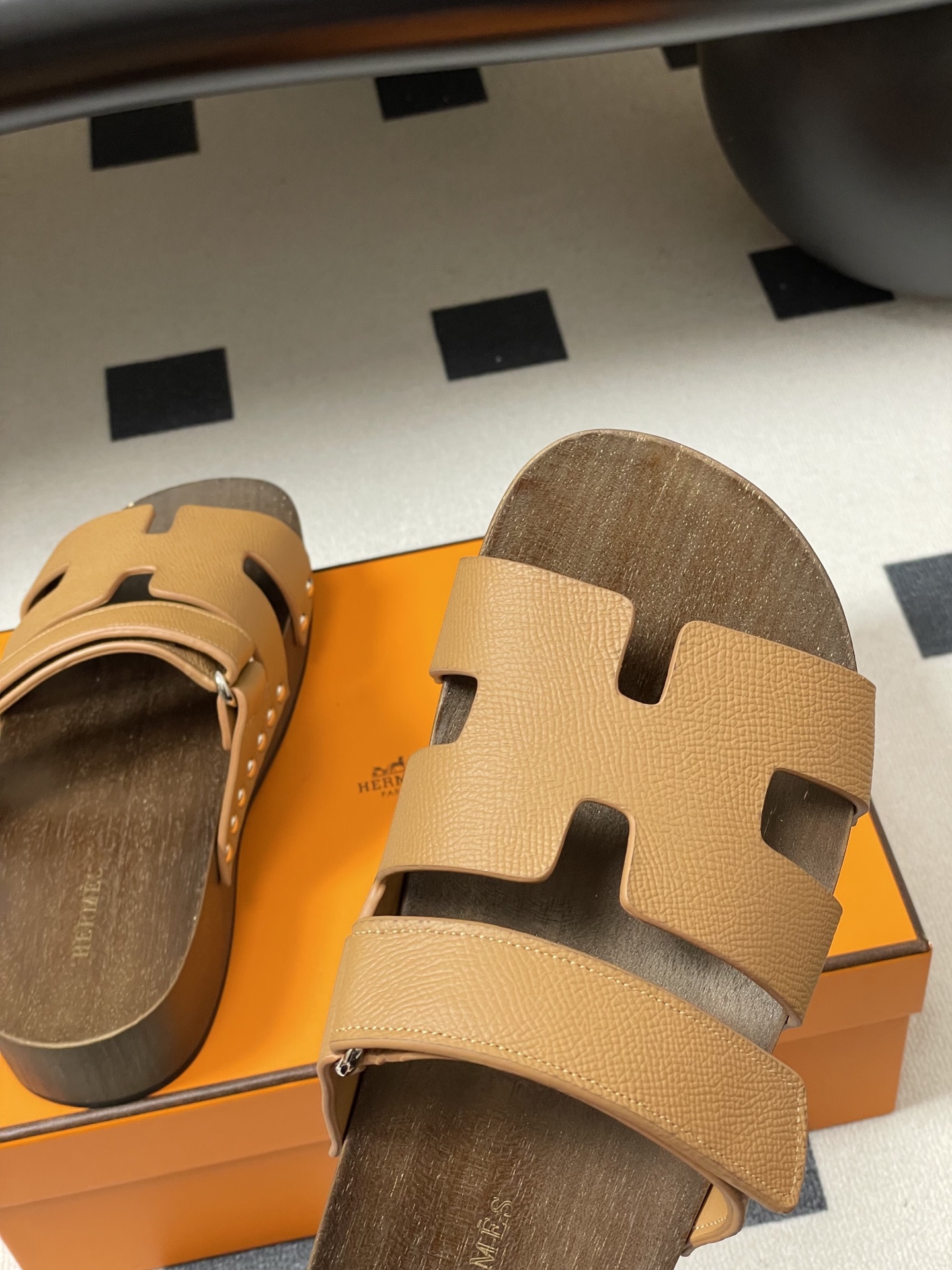 -Hermes 爱马仕🐎 H家 CheryP 实木底二舅拖鞋H 鞋面魔术贴厚底二舅凉拖鞋休闲懒人鞋各色真