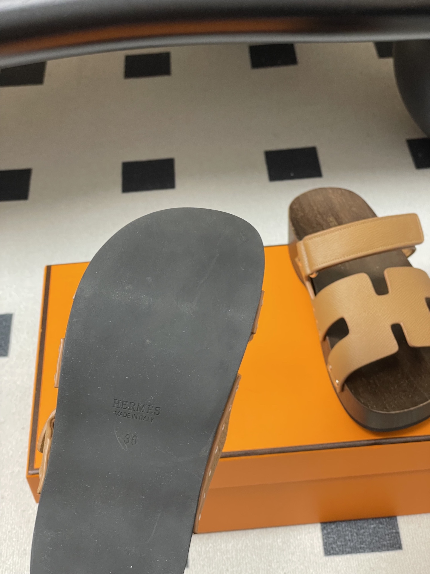 -Hermes 爱马仕🐎 H家 CheryP 实木底二舅拖鞋H 鞋面魔术贴厚底二舅凉拖鞋休闲懒人鞋各色真
