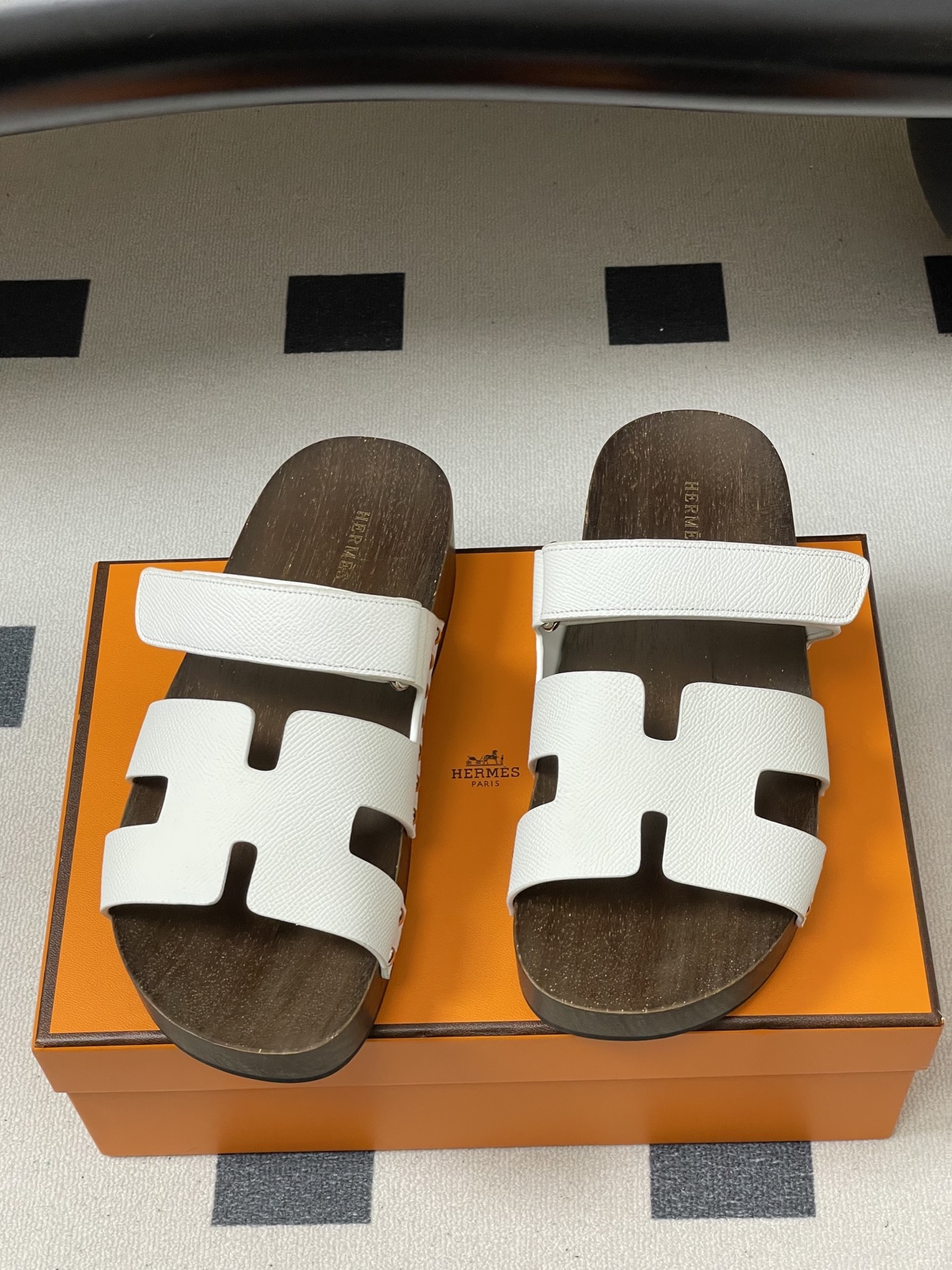 -Hermes 爱马仕🐎 H家 CheryP 实木底二舅拖鞋H 鞋面魔术贴厚底二舅凉拖鞋休闲懒人鞋各色真