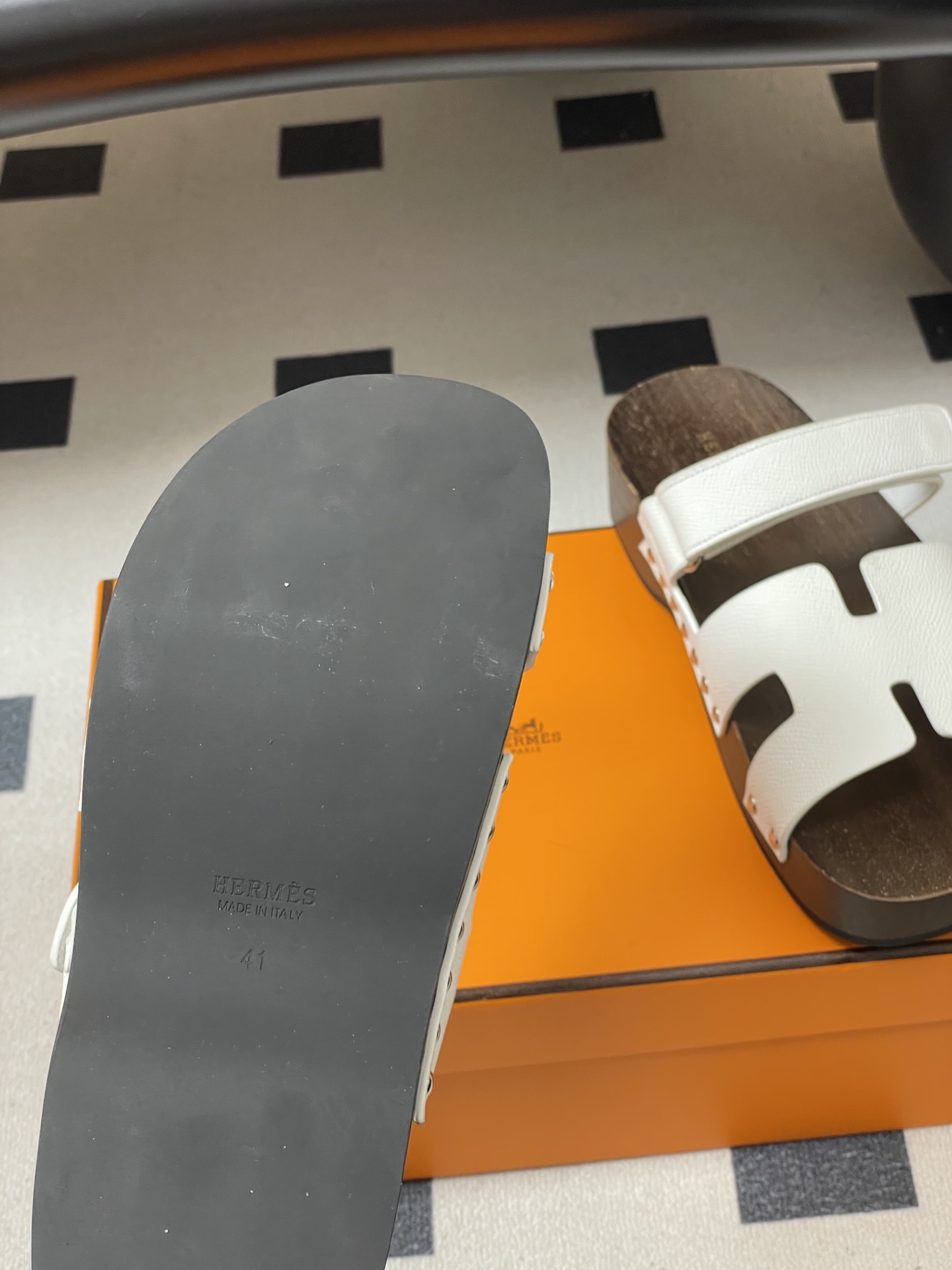 -Hermes 爱马仕🐎 H家 CheryP 实木底二舅拖鞋H 鞋面魔术贴厚底二舅凉拖鞋休闲懒人鞋各色真