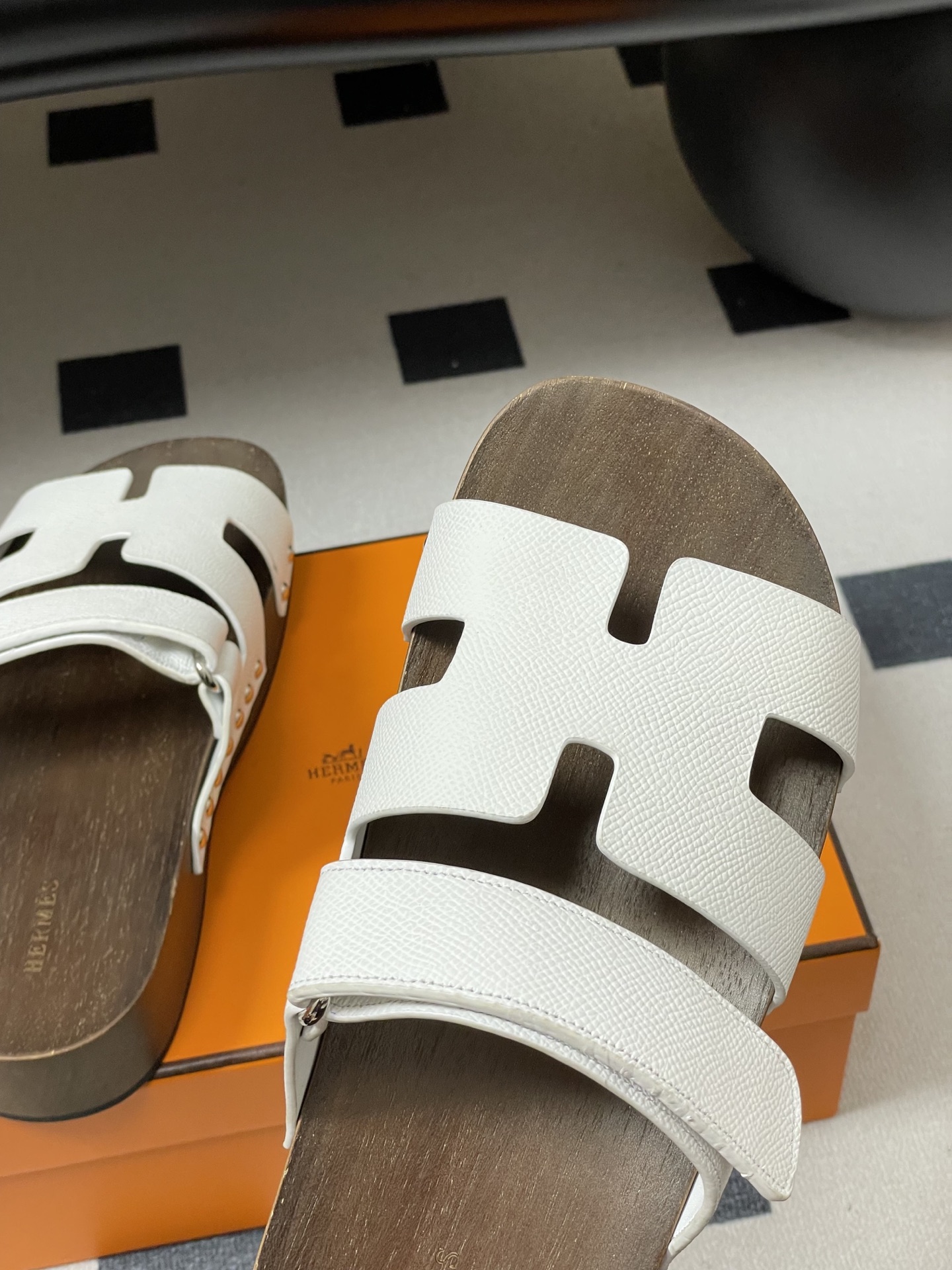 -Hermes 爱马仕🐎 H家 CheryP 实木底二舅拖鞋H 鞋面魔术贴厚底二舅凉拖鞋休闲懒人鞋各色真