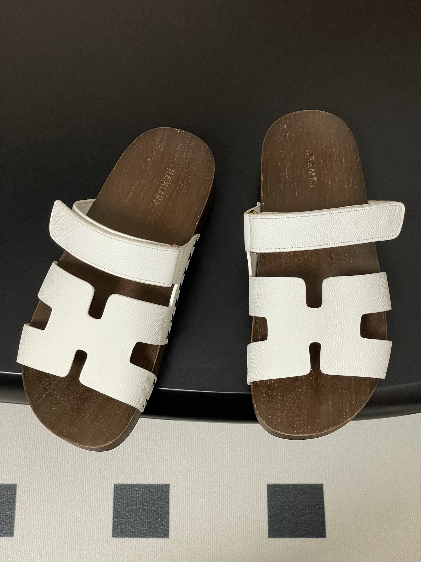 -Hermes 爱马仕🐎 H家 CheryP 实木底二舅拖鞋H 鞋面魔术贴厚底二舅凉拖鞋休闲懒人鞋各色真