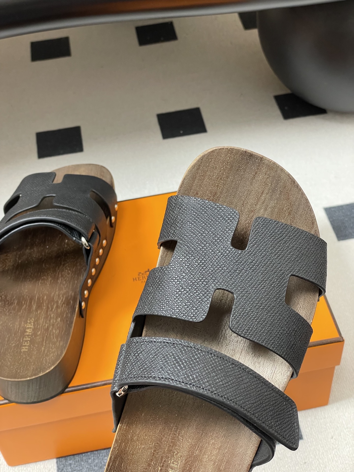 -Hermes 爱马仕🐎 H家 CheryP 实木底二舅拖鞋H 鞋面魔术贴厚底二舅凉拖鞋休闲懒人鞋各色真