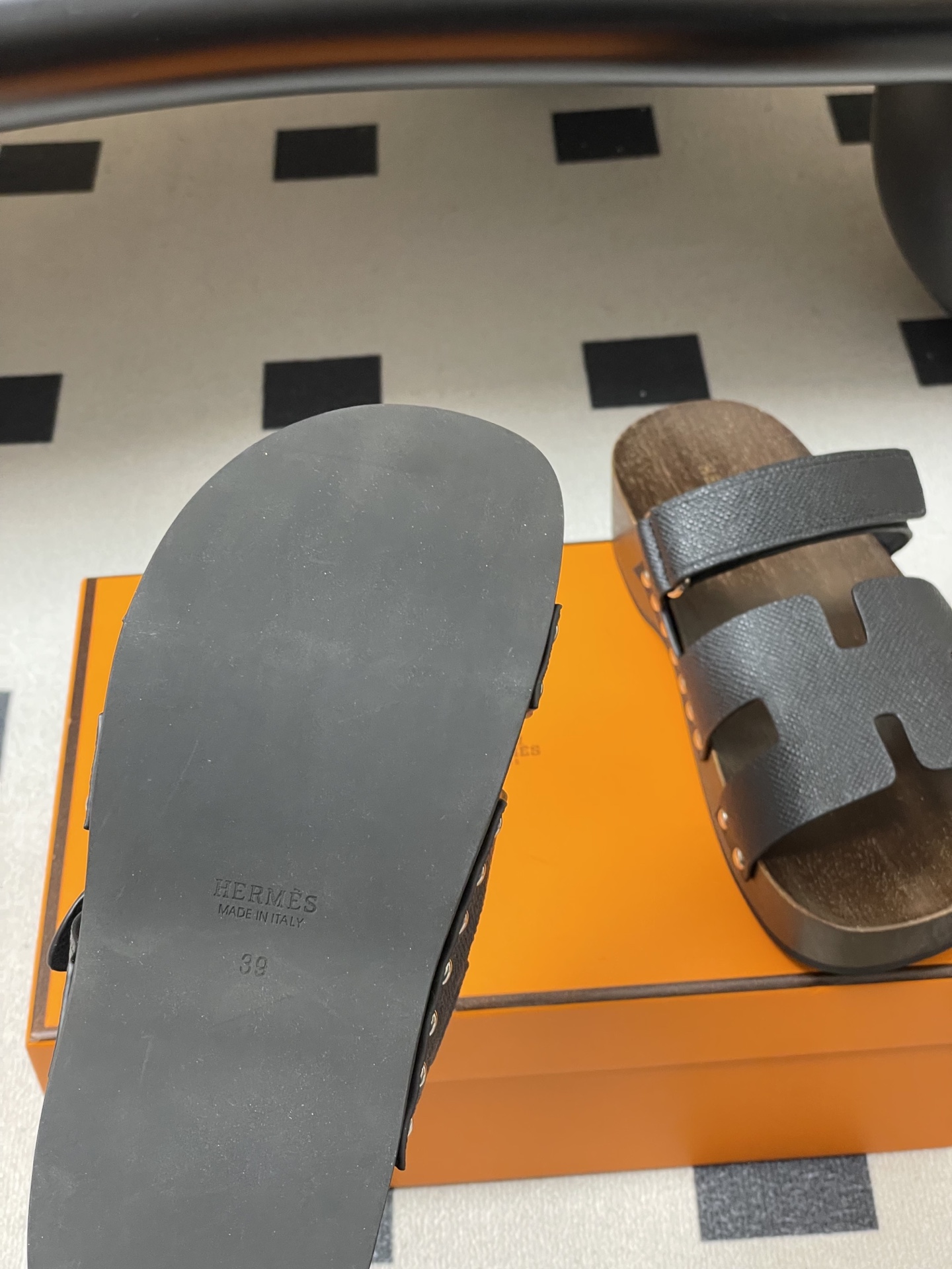-Hermes 爱马仕🐎 H家 CheryP 实木底二舅拖鞋H 鞋面魔术贴厚底二舅凉拖鞋休闲懒人鞋各色真