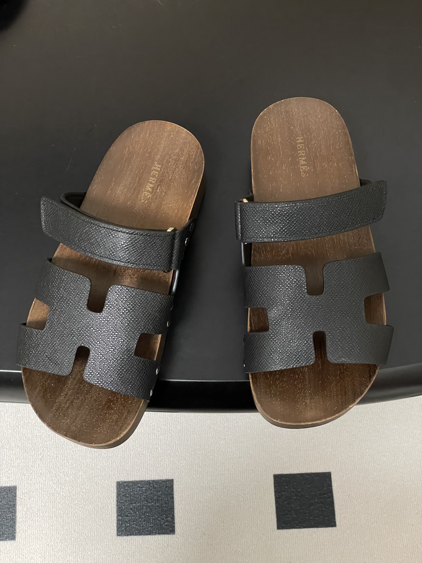 -Hermes 爱马仕🐎 H家 CheryP 实木底二舅拖鞋H 鞋面魔术贴厚底二舅凉拖鞋休闲懒人鞋各色真