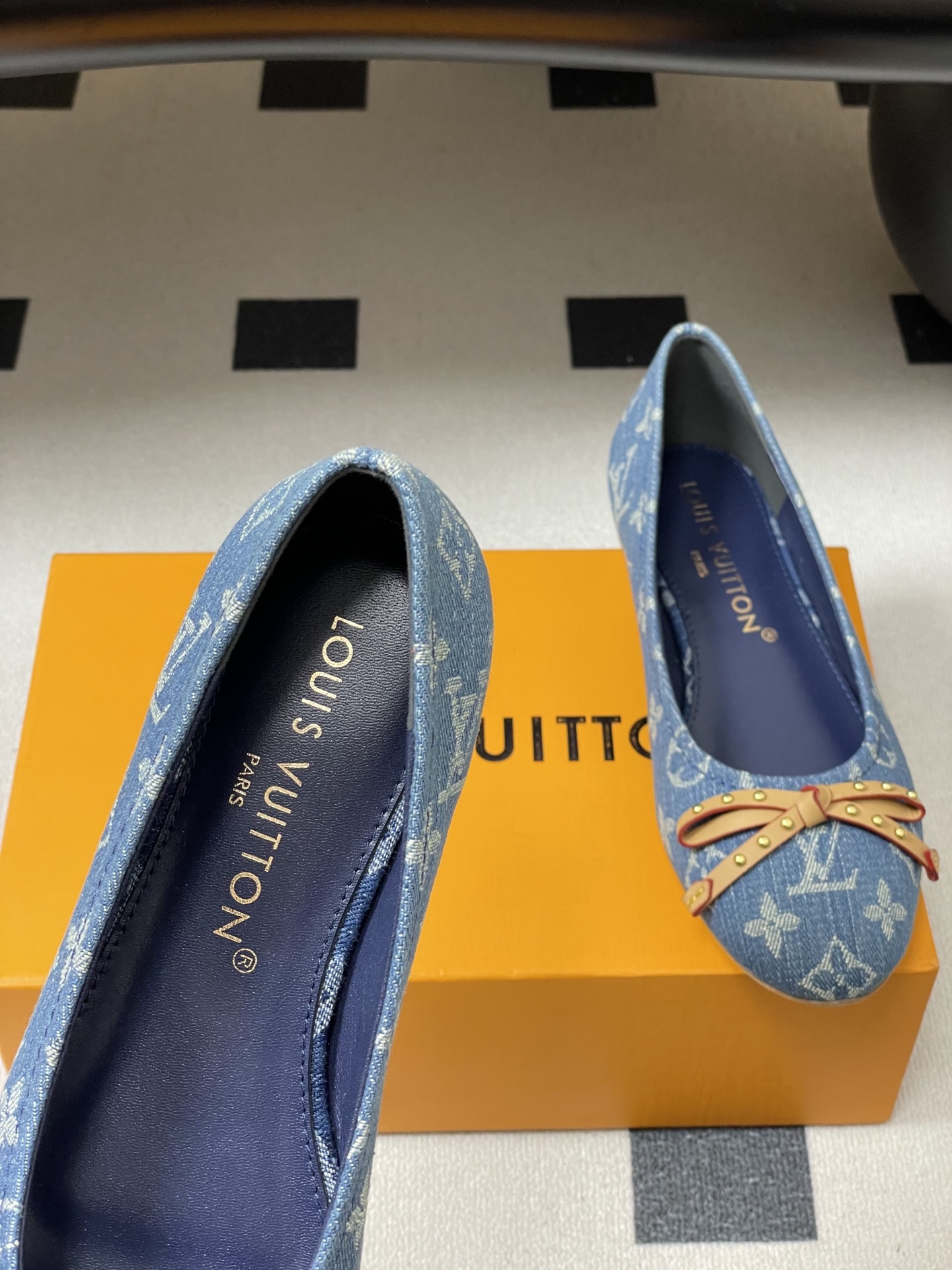 -26Ss春季新款Louis Vuitton LV 老花芭蕾舞鞋蝴蝶结拼色平底单鞋丹宁牛仔布船鞋本款Da