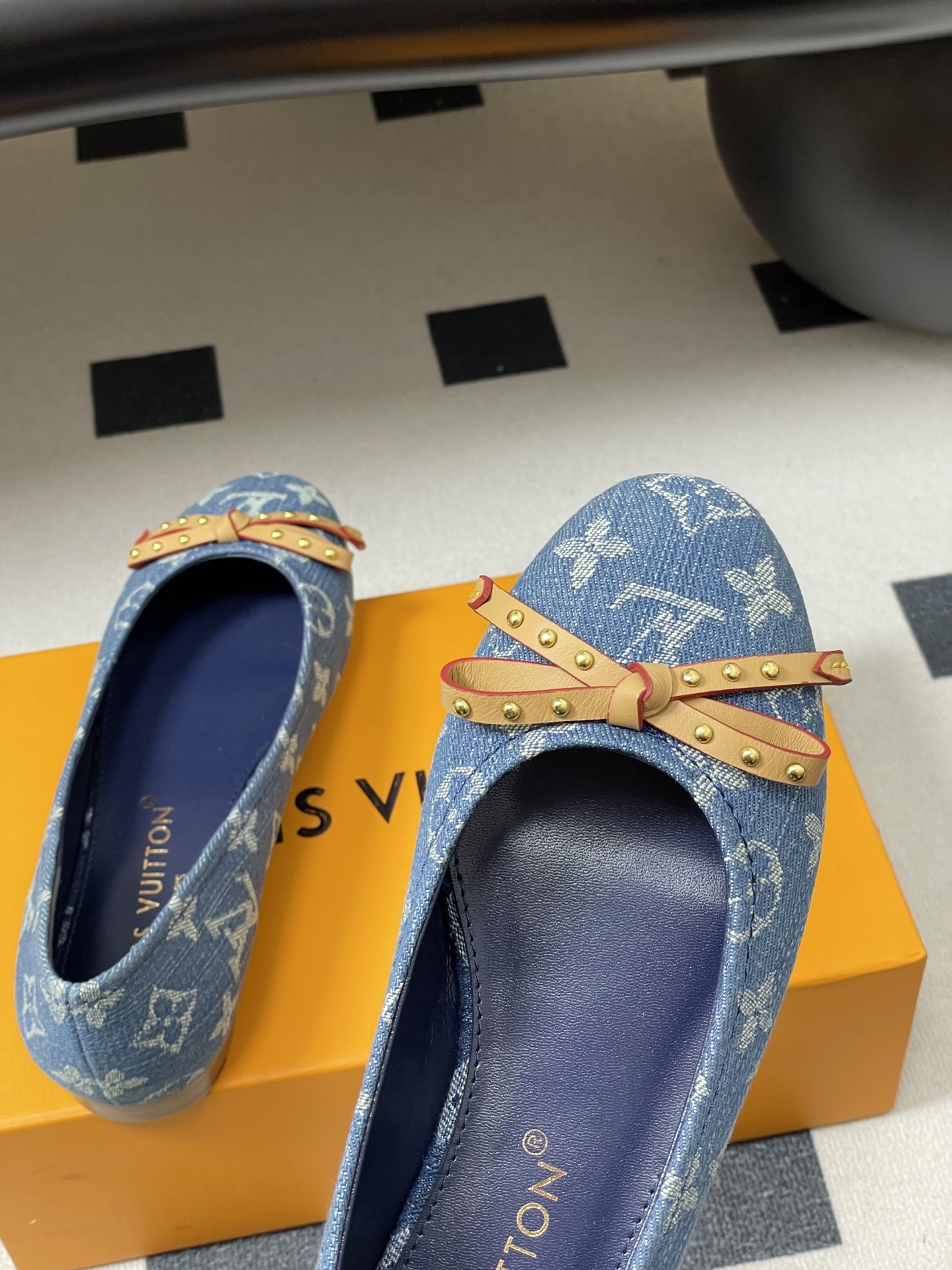 -26Ss春季新款Louis Vuitton LV 老花芭蕾舞鞋蝴蝶结拼色平底单鞋丹宁牛仔布船鞋本款Da