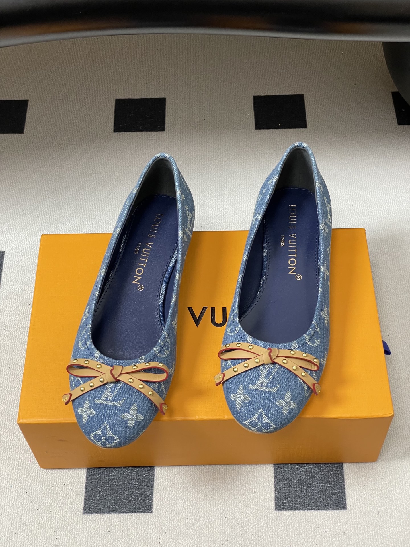 -26Ss春季新款Louis Vuitton LV 老花芭蕾舞鞋蝴蝶结拼色平底单鞋丹宁牛仔布船鞋本款Da