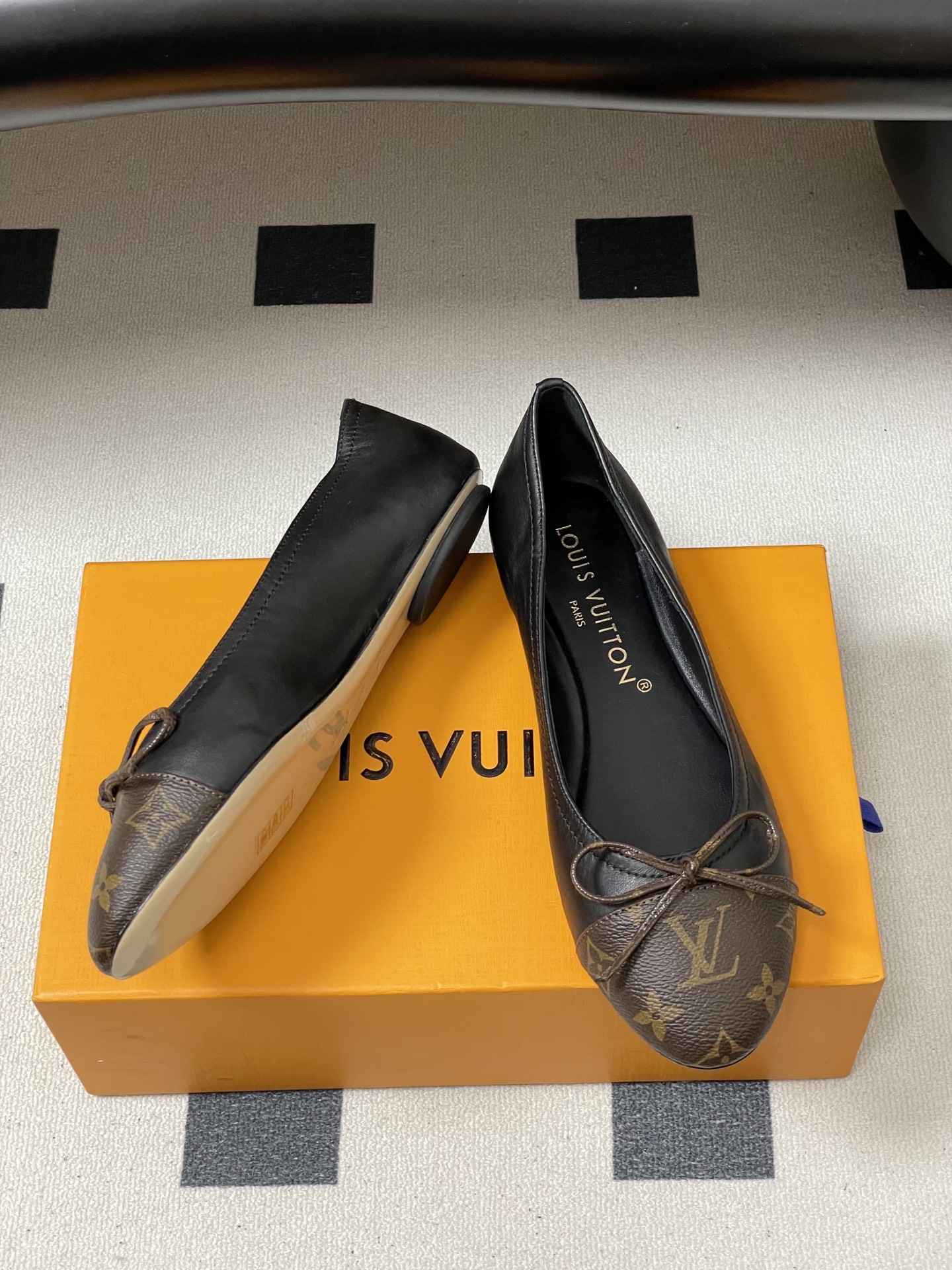 -26Ss春季新款Louis Vuitton LV 老花芭蕾舞鞋蝴蝶结拼色平底单鞋丹宁牛仔布船鞋本款Da