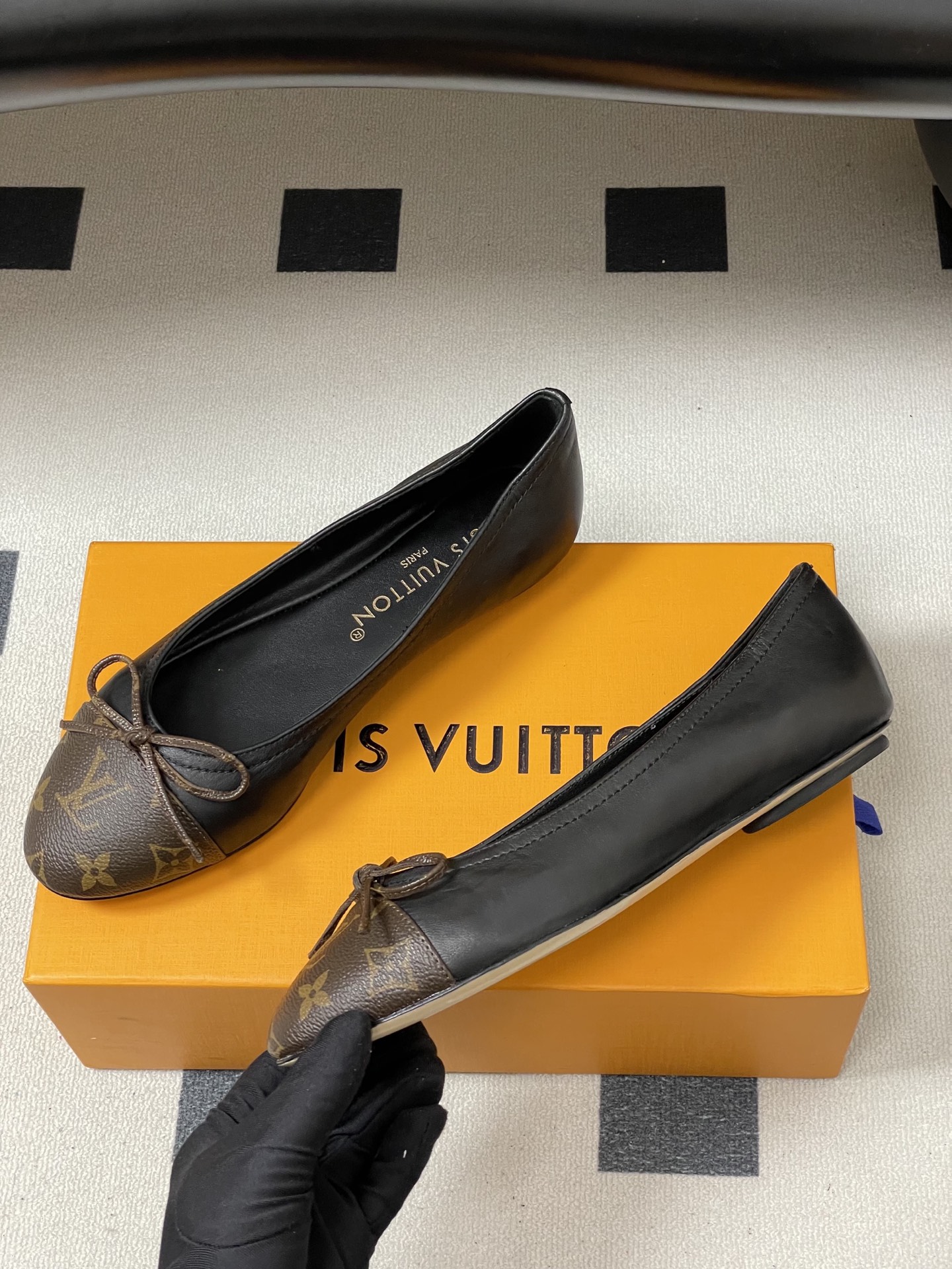 -26Ss春季新款Louis Vuitton LV 老花芭蕾舞鞋蝴蝶结拼色平底单鞋丹宁牛仔布船鞋本款Da