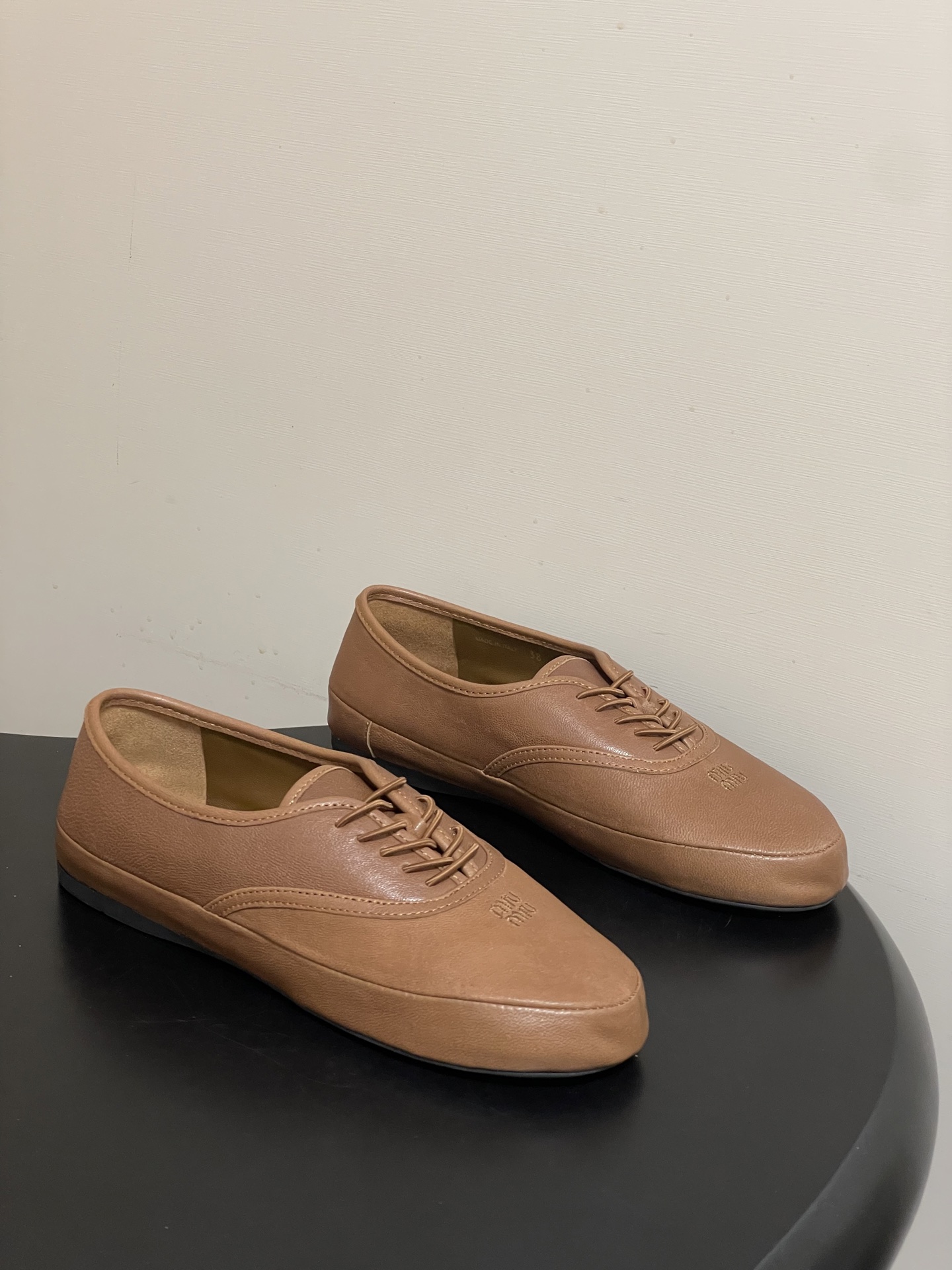 -26ss春夏新款MIUMIU 缪缪 英伦风圆头芭蕾舞鞋学院风复古绑带平底超软休闲单鞋系带乐福鞋Miu 