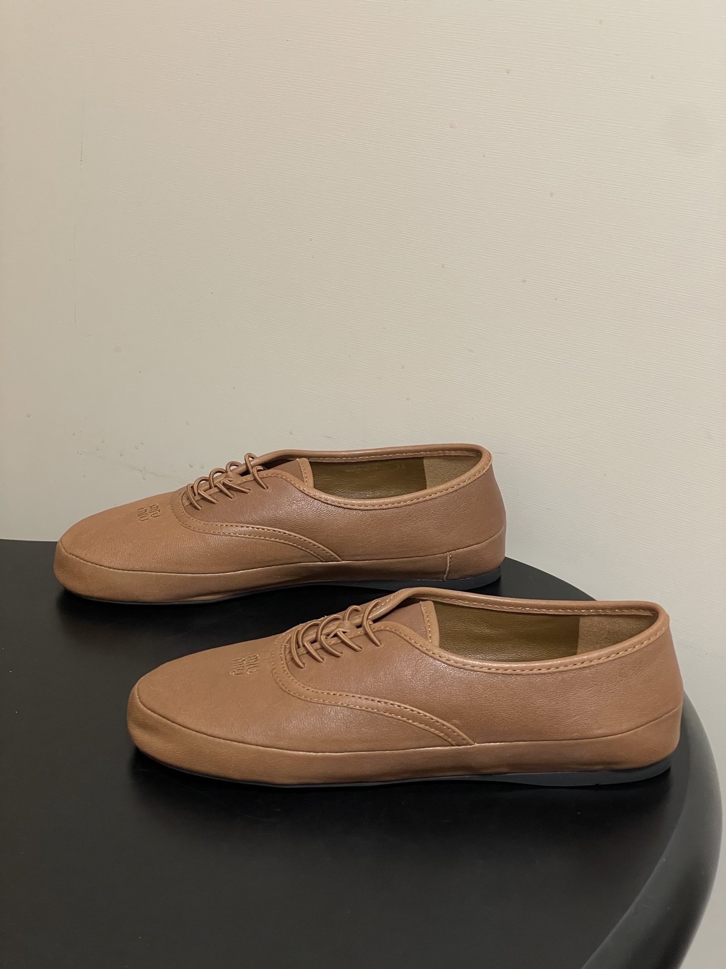 -26ss春夏新款MIUMIU 缪缪 英伦风圆头芭蕾舞鞋学院风复古绑带平底超软休闲单鞋系带乐福鞋Miu 