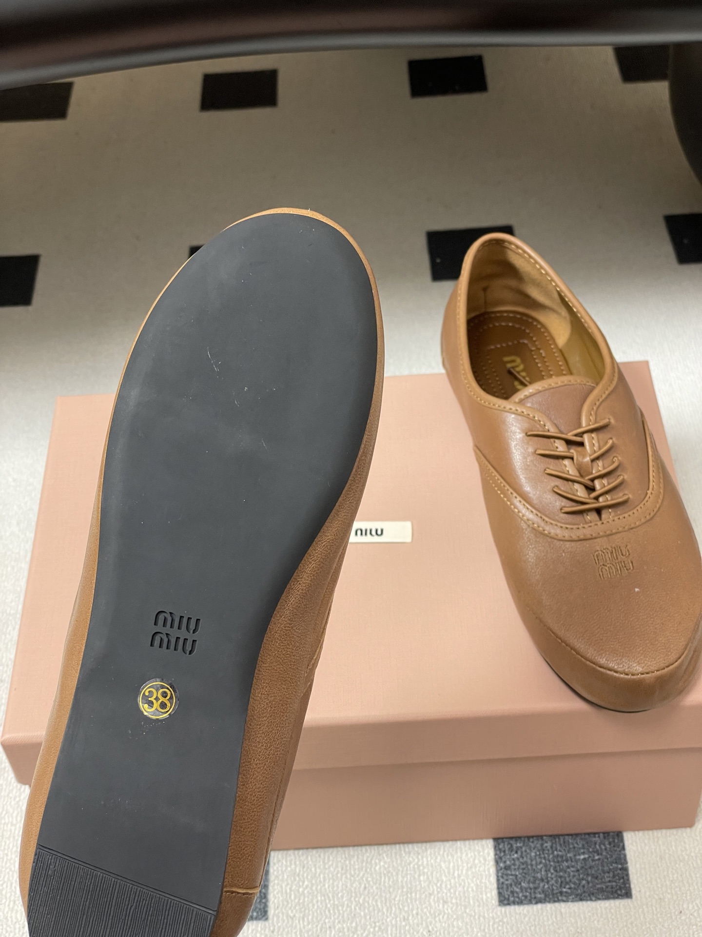 -26ss春夏新款MIUMIU 缪缪 英伦风圆头芭蕾舞鞋学院风复古绑带平底超软休闲单鞋系带乐福鞋Miu 