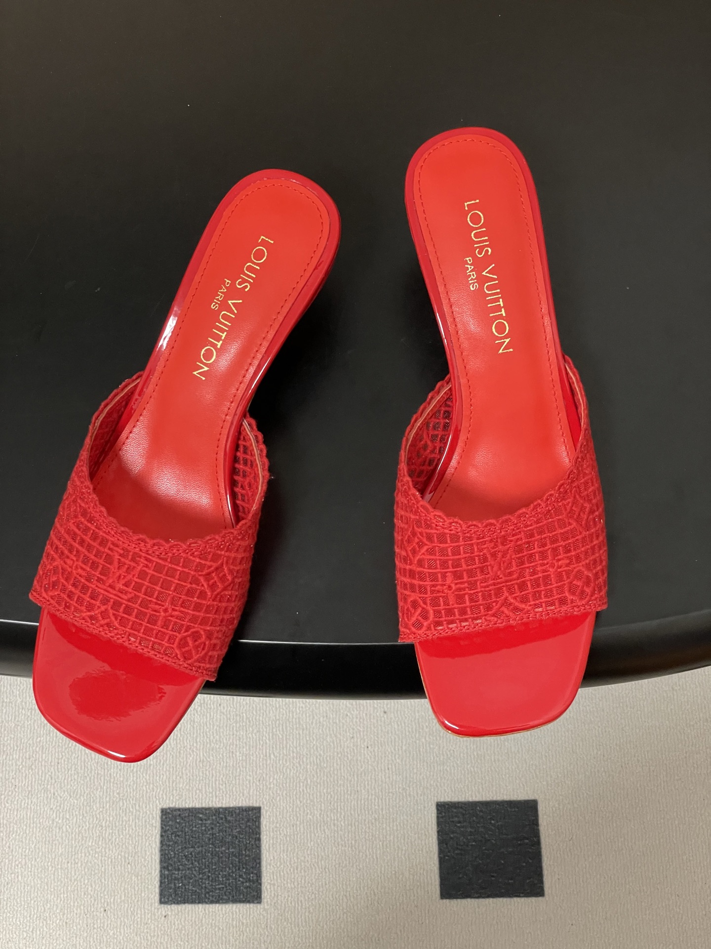 -26Ss春夏新款Louis vuiteeon 路易威登LV 6AM凉拖鞋小猫跟拖鞋字母刺绣蕾丝网面一字