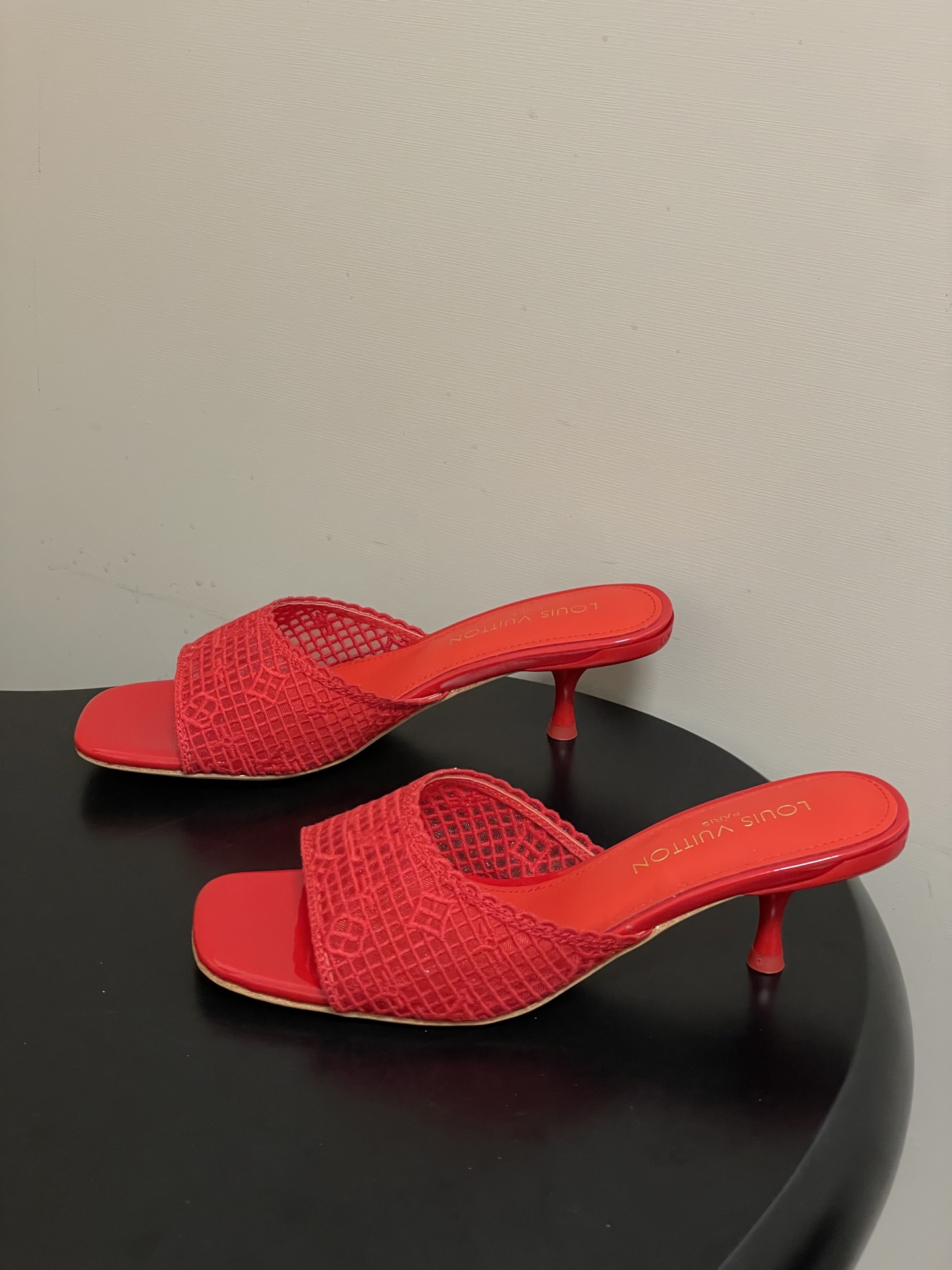 -26Ss春夏新款Louis vuiteeon 路易威登LV 6AM凉拖鞋小猫跟拖鞋字母刺绣蕾丝网面一字