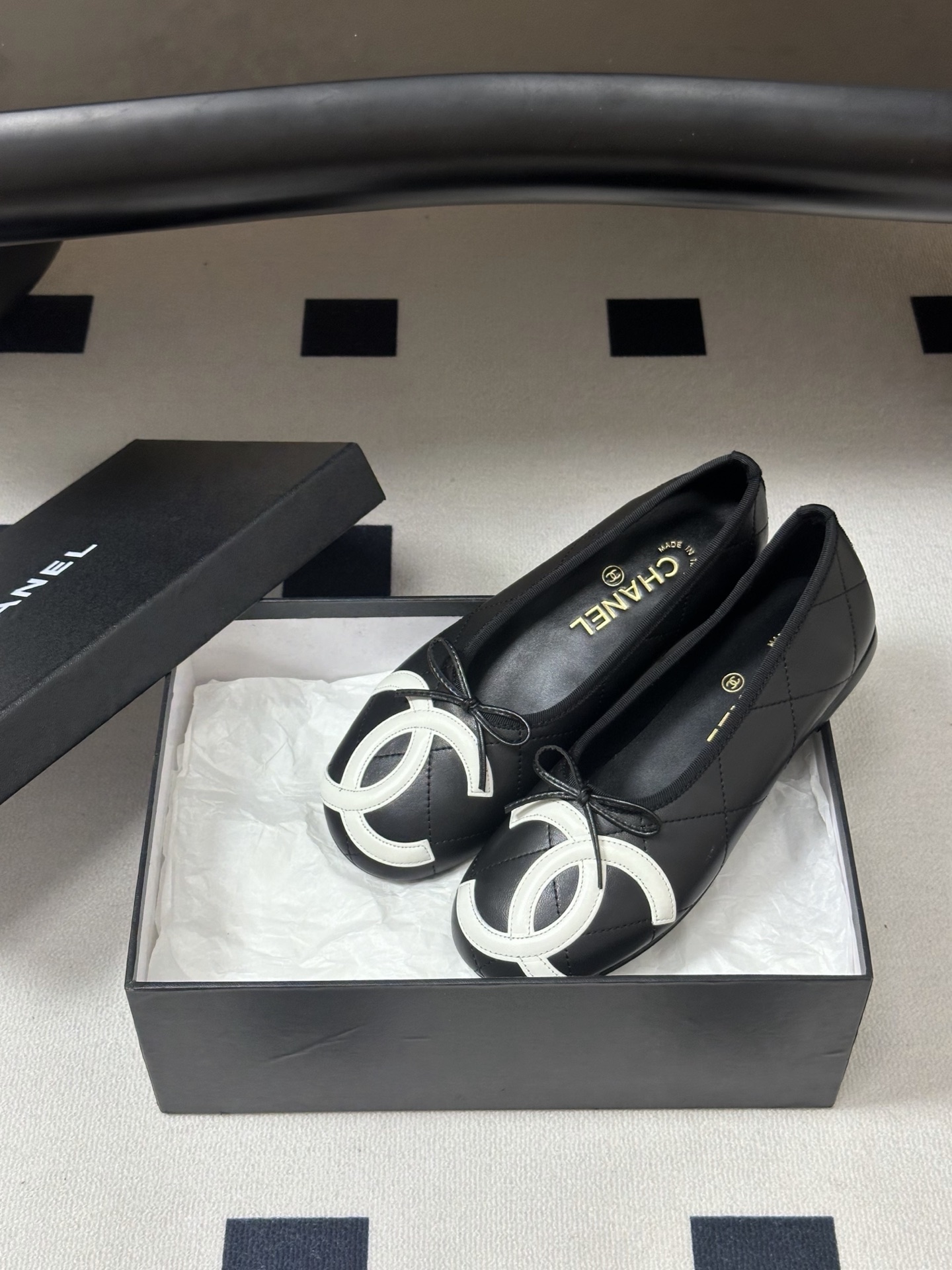 26P春夏新款Chanel 小香中古款康鹏2代真皮底系列芭蕾舞鞋大双C平底单鞋经典蝴蝶结浅口单鞋复古款来