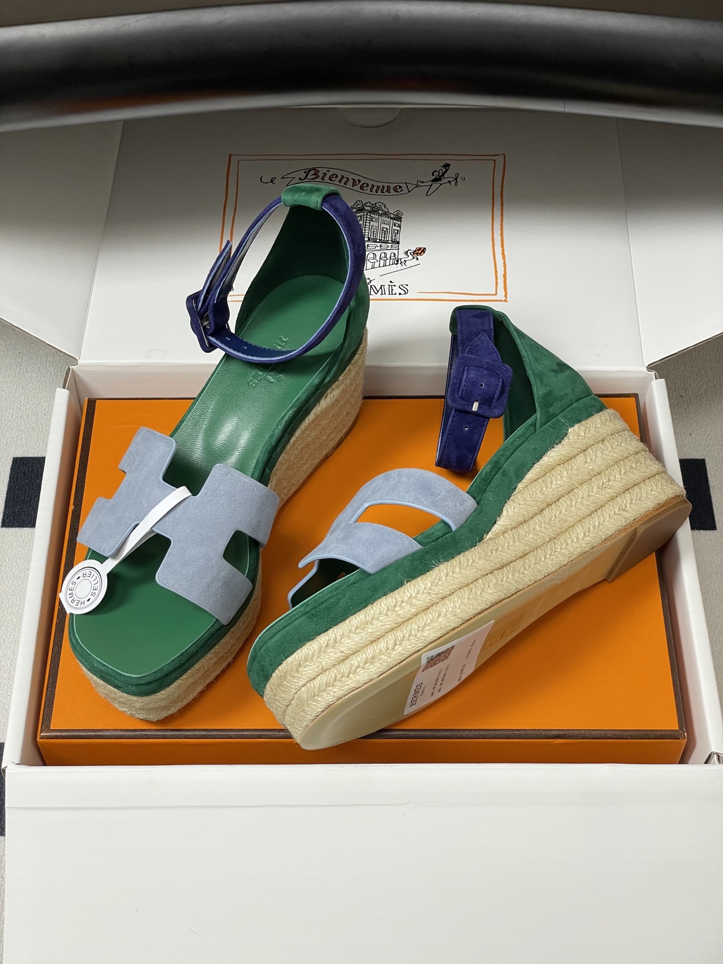 顶级品质（配高档飞机盒✈️）Hermes 爱马仕🐎 H家 Elda草编鞋系列经典H型鞋面坡跟凉鞋露趾后绑