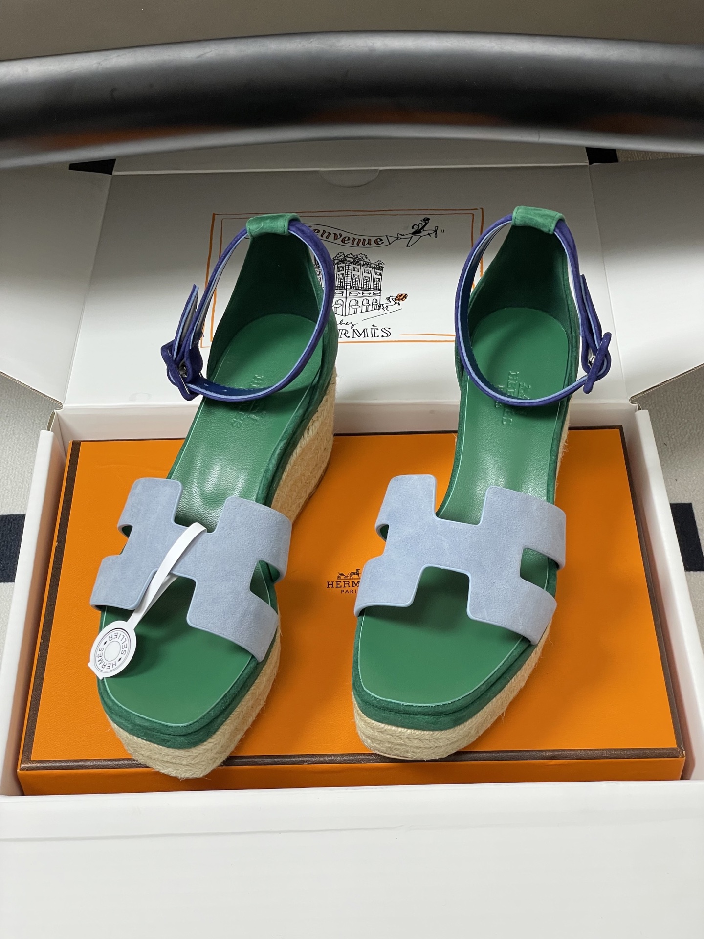 顶级品质（配高档飞机盒✈️）Hermes 爱马仕🐎 H家 Elda草编鞋系列经典H型鞋面坡跟凉鞋露趾后绑