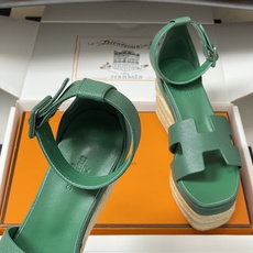 顶级品质(配高档飞机盒✈️)Hermes 爱马仕🐎 H家 Elda草编鞋系列经典H型鞋面坡跟凉鞋露趾后绑 顶级品质(配高档飞机盒✈️)Hermes 爱马仕🐎 H家 Elda草编鞋系列经典H型鞋面坡跟凉鞋露趾后绑