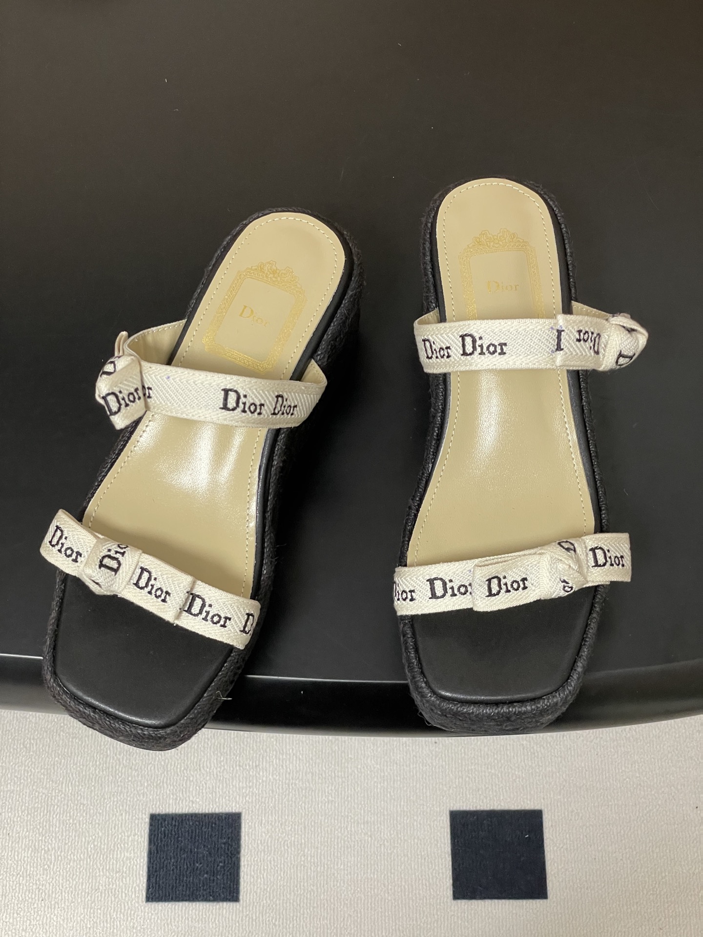 26ss春夏新款Dior 迪奥 J'Adior饰带坡跟凉拖鞋经典CD字母织带蝴蝶结方头厚底拖鞋草编麻绳底