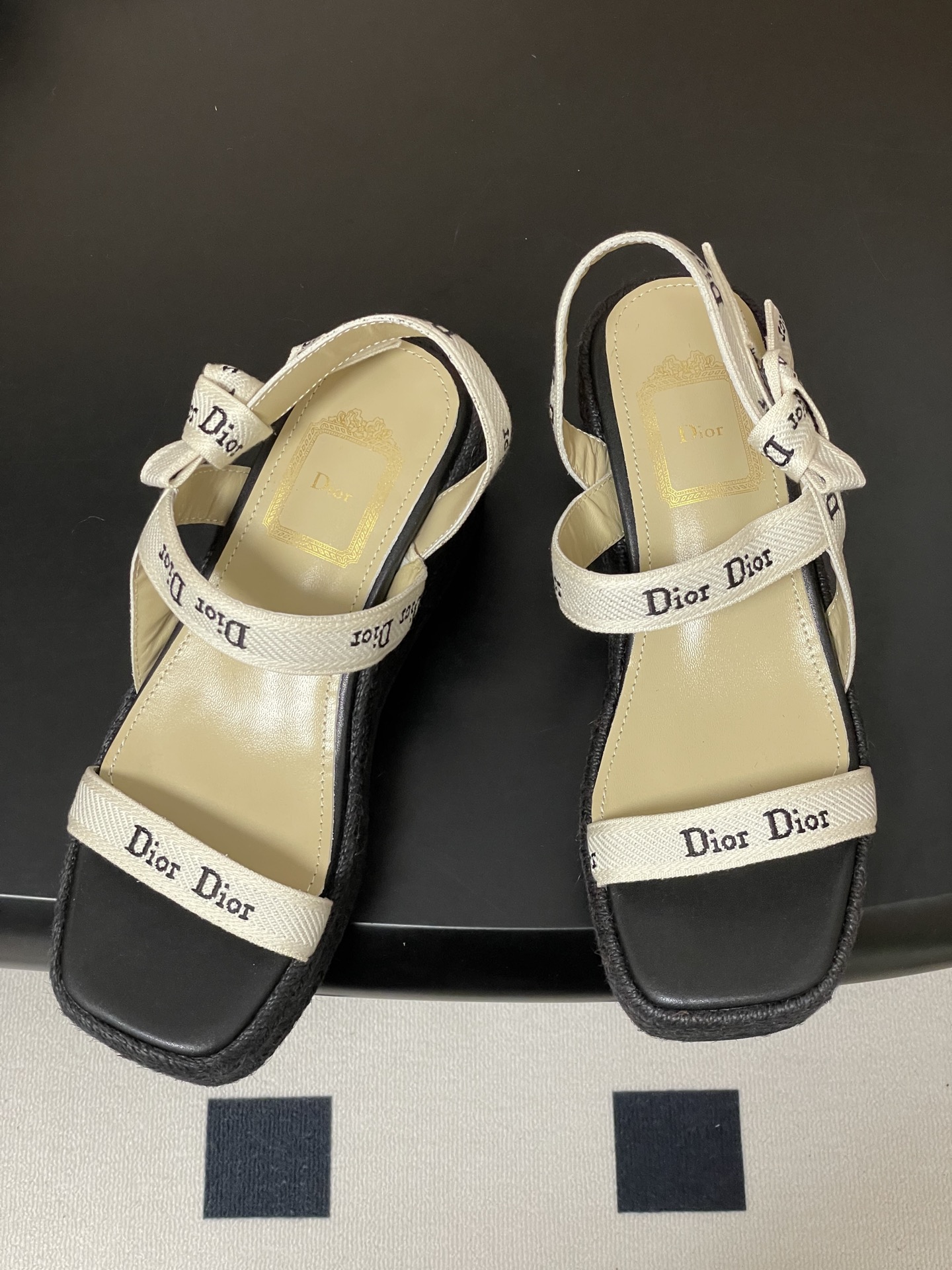 26ss春夏新款Dior 迪奥 J'Adior饰带坡跟凉拖鞋经典CD字母织带蝴蝶结方头厚底拖鞋草编麻绳底