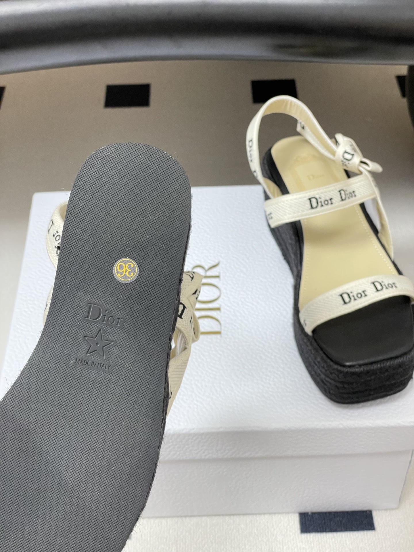 26ss春夏新款Dior 迪奥 J'Adior饰带坡跟凉拖鞋经典CD字母织带蝴蝶结方头厚底拖鞋草编麻绳底