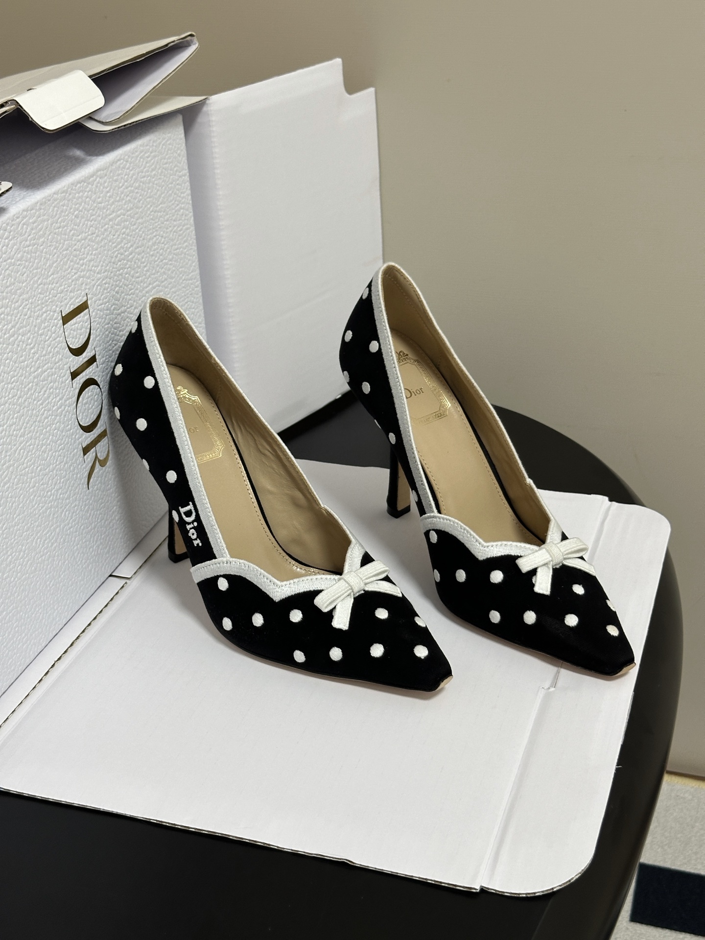 顶级品质（配高档飞机盒✈️） 26ss春夏新款Dior 迪奥 Romance 高跟鞋蝴蝶结PolkaDior图案刺绣波点