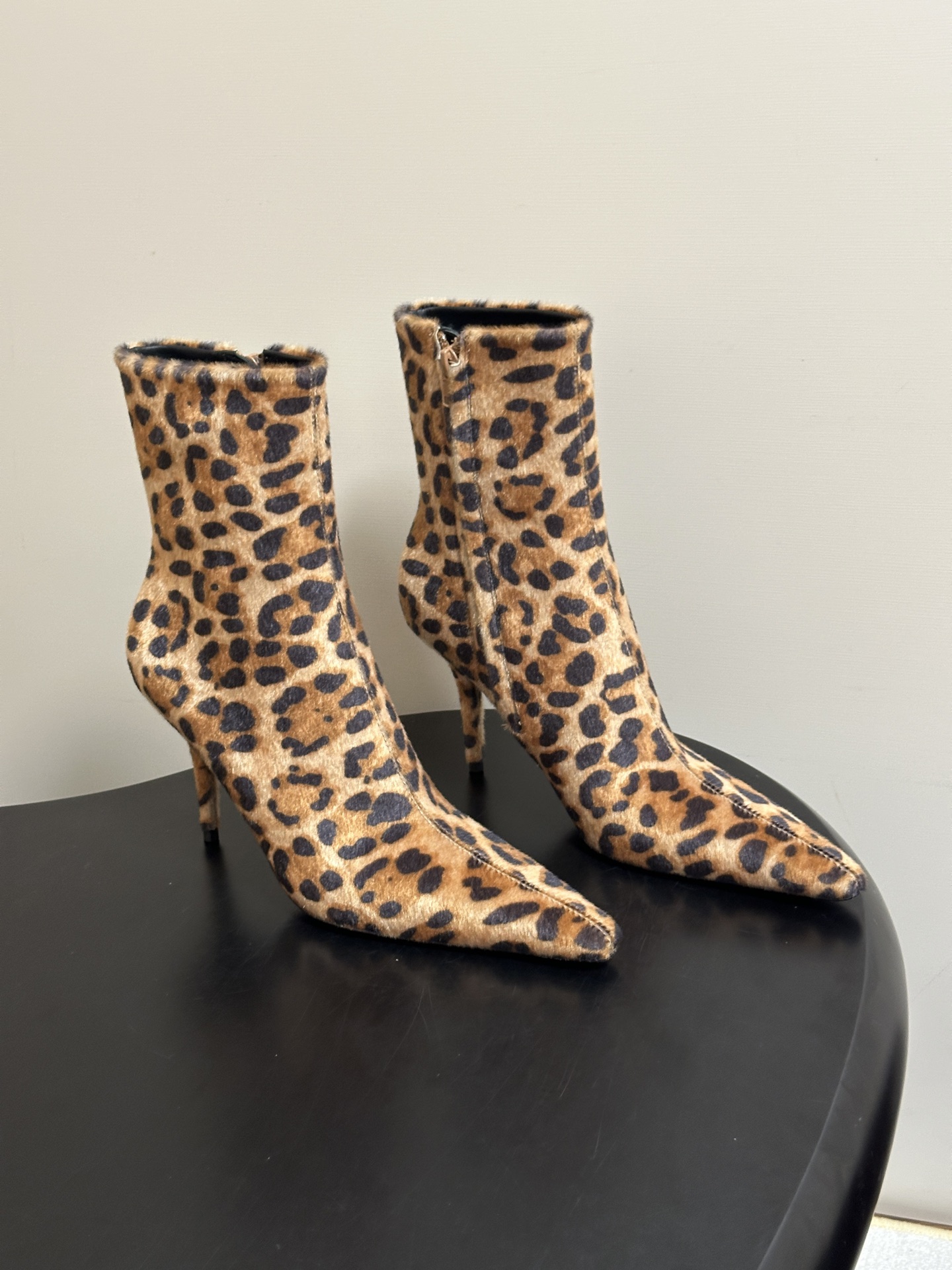 Leopard Print Pointed Toe Ankle Boots