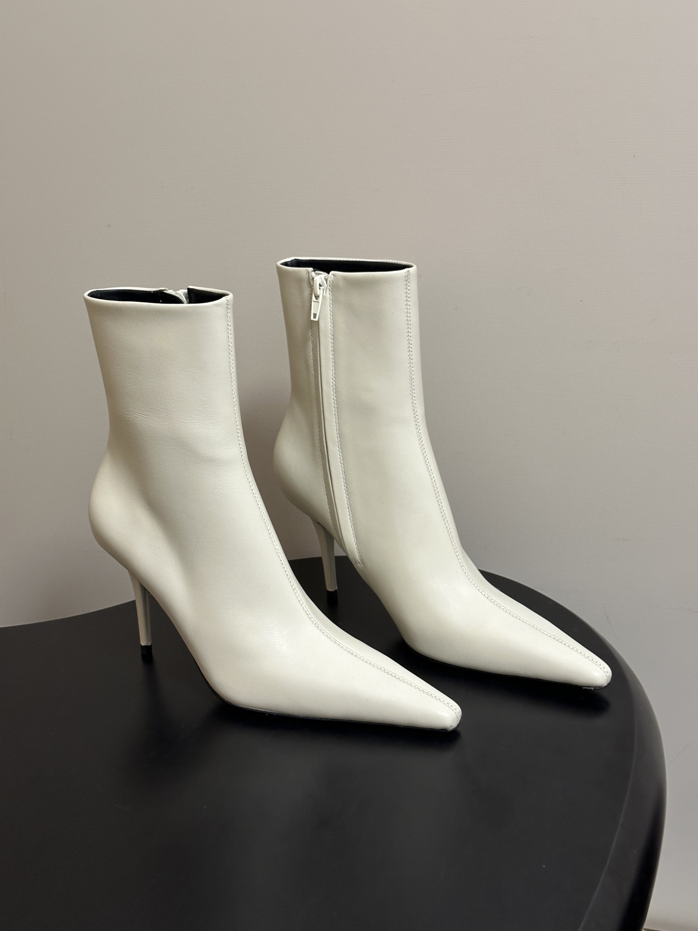 Ivory Pointed Toe Ankle Boots